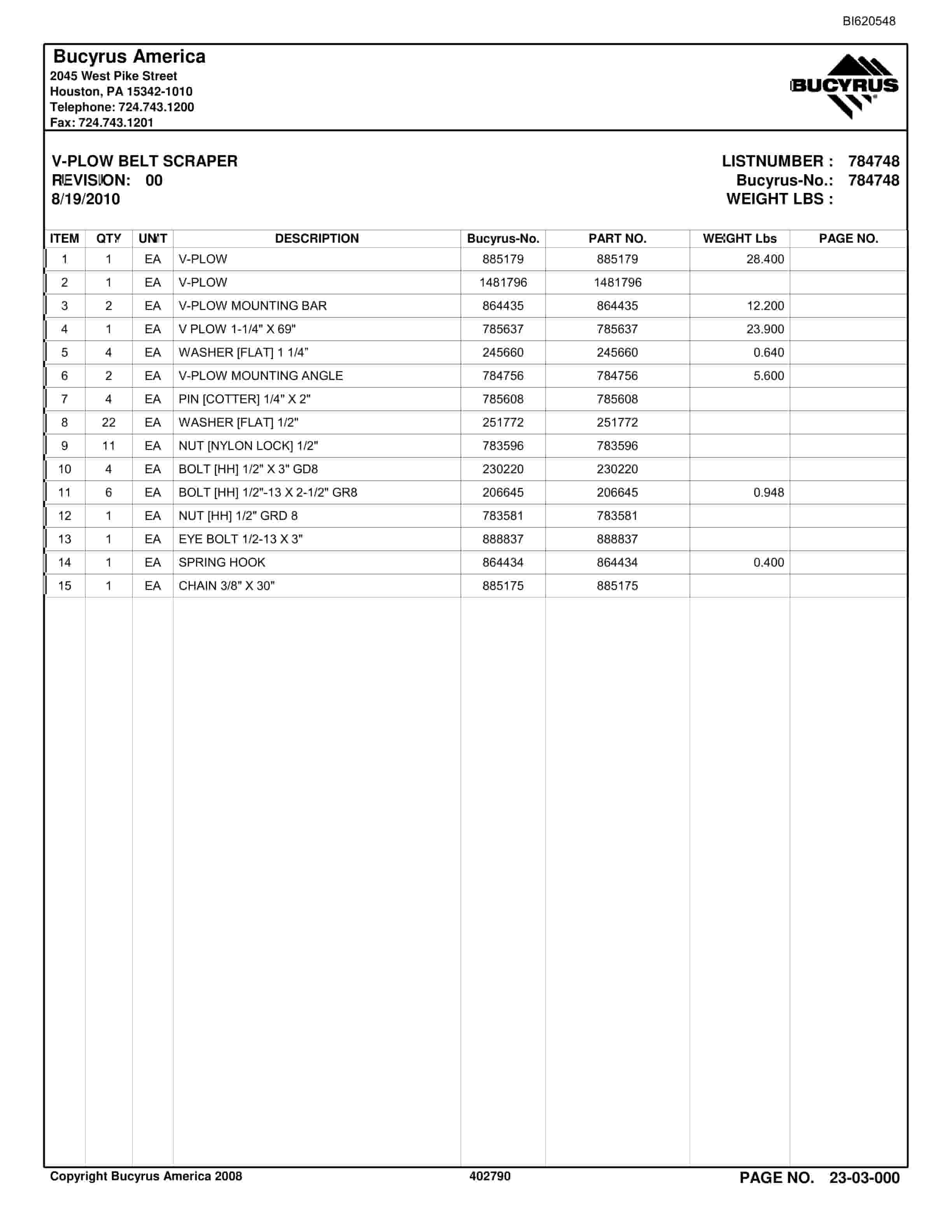 Bucyrus Belt System Parts And Service Manual BI620548-5