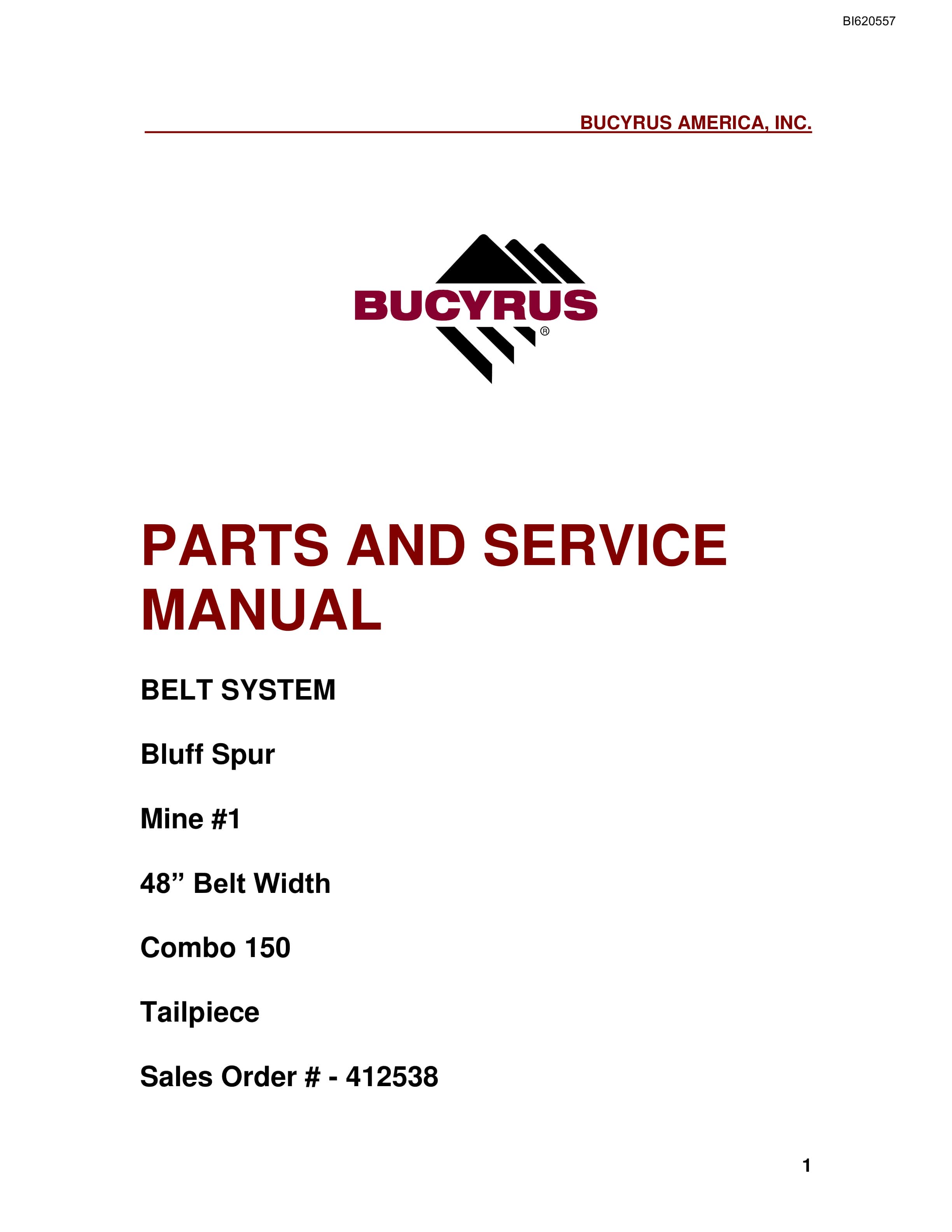 Bucyrus Belt System Parts And Service Manual BI620557