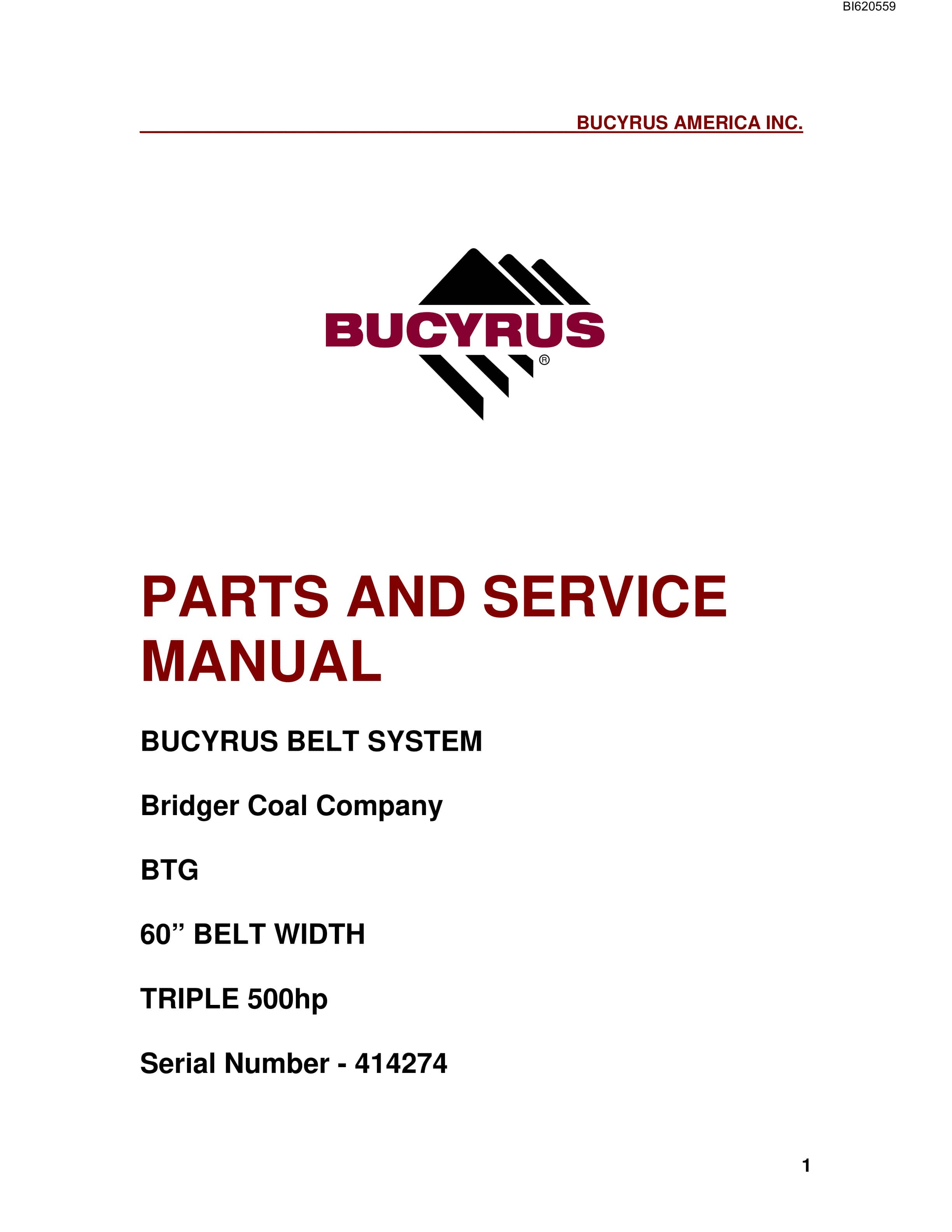 Bucyrus Belt System Parts And Service Manual BI620559