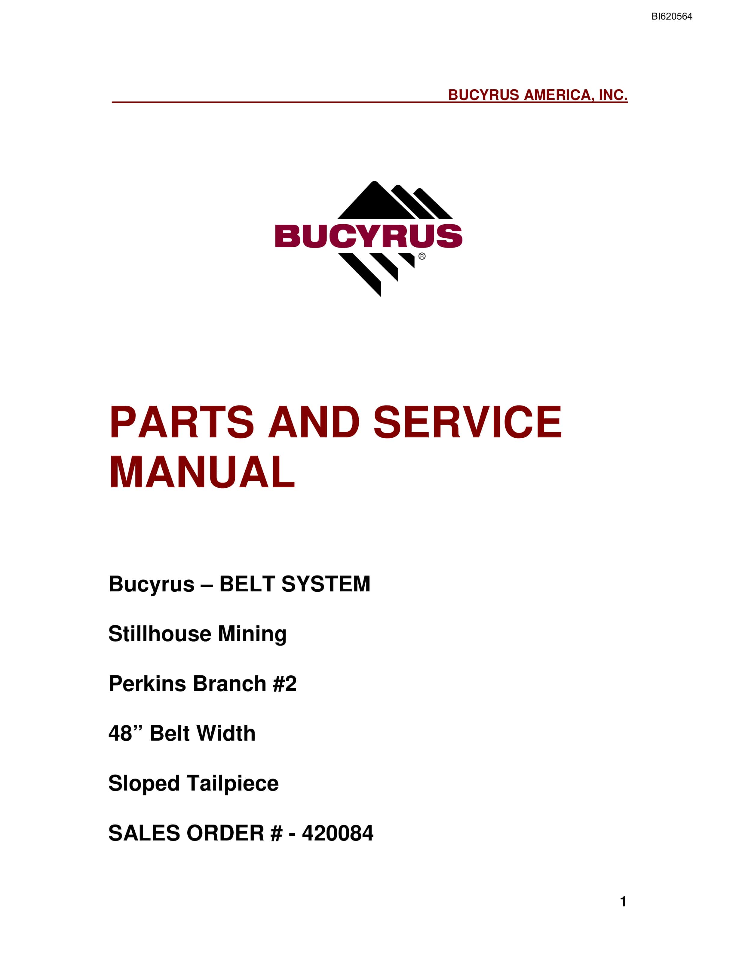 Bucyrus Belt System Parts And Service Manual BI620564