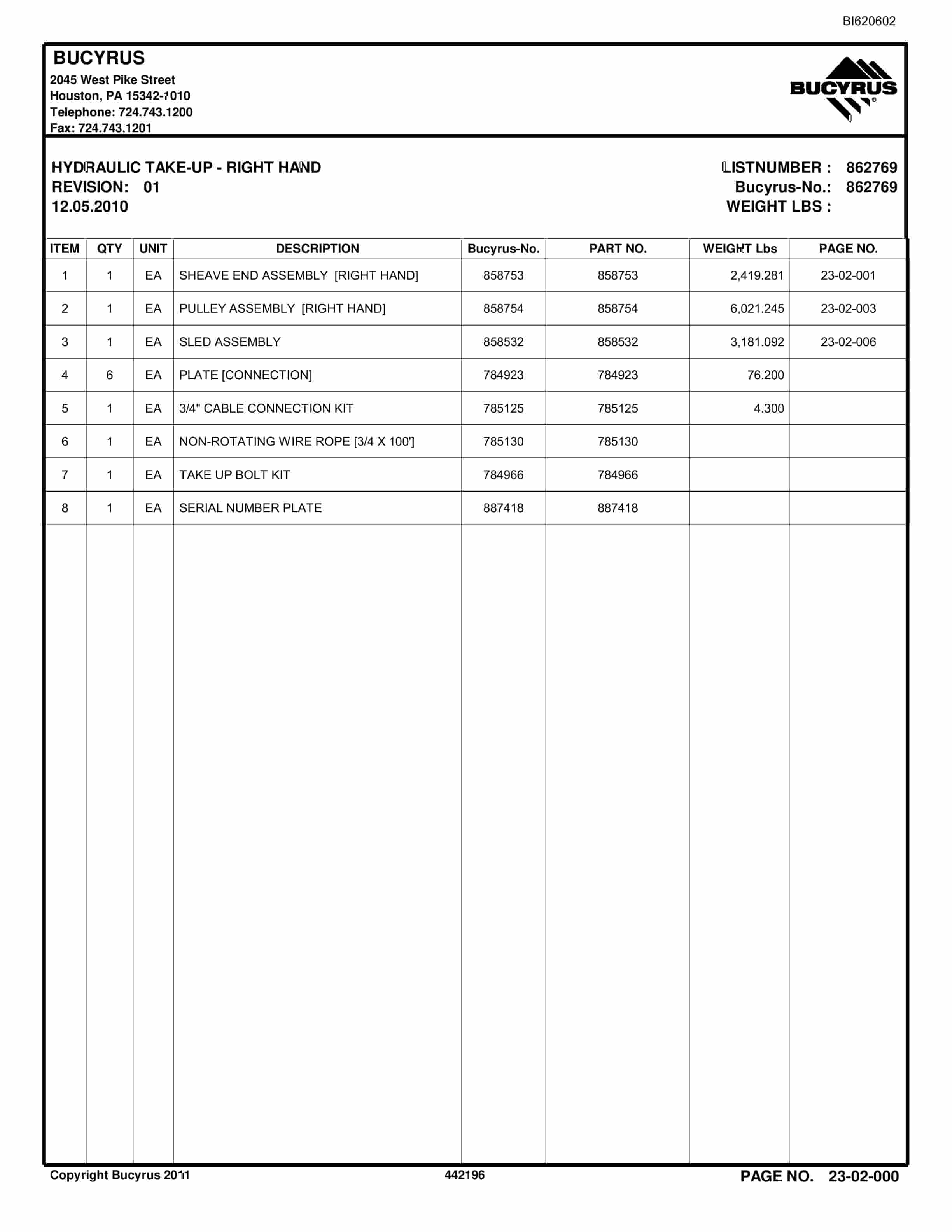 Bucyrus Belt System Parts And Service Manual BI620602-2