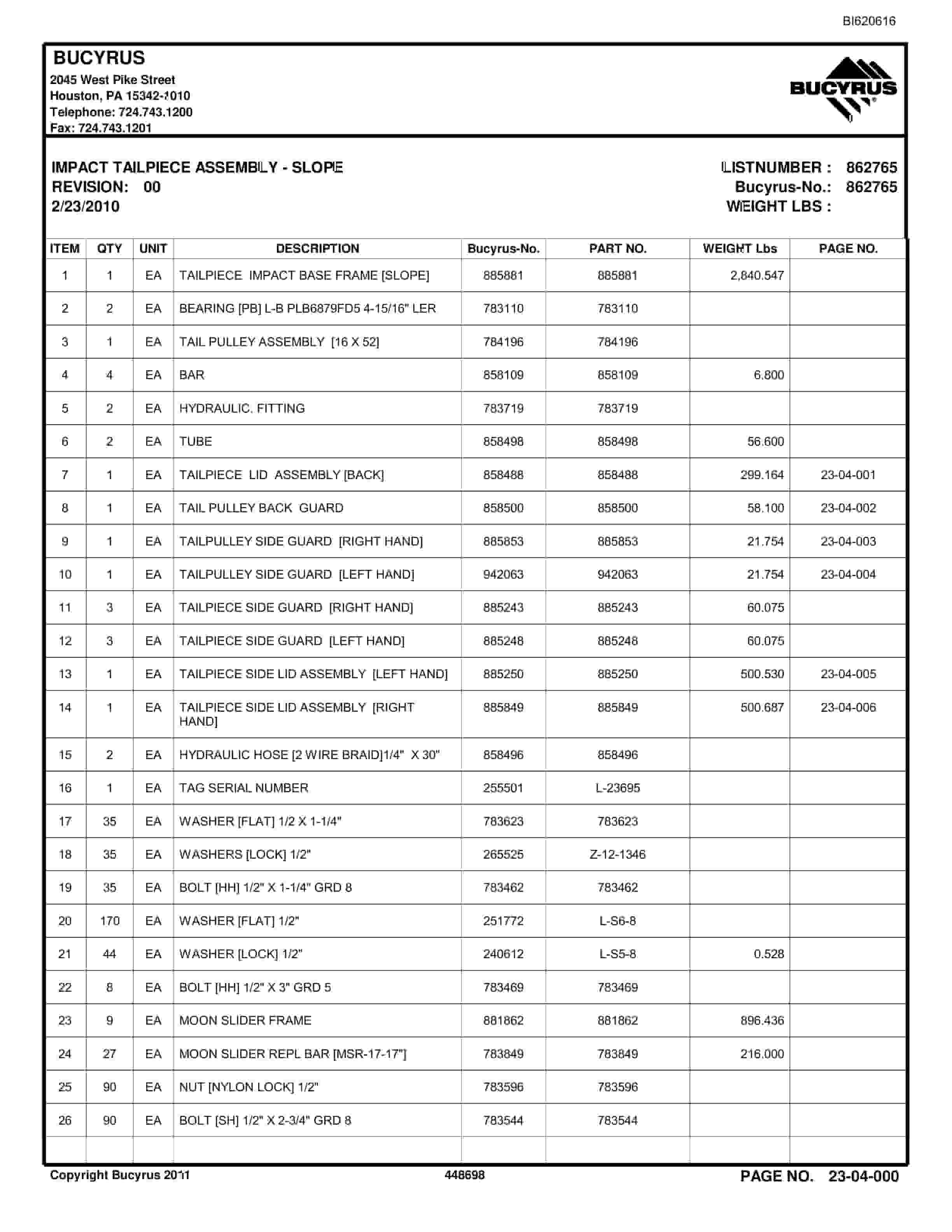 Bucyrus Belt System Parts And Service Manual BI620616-5