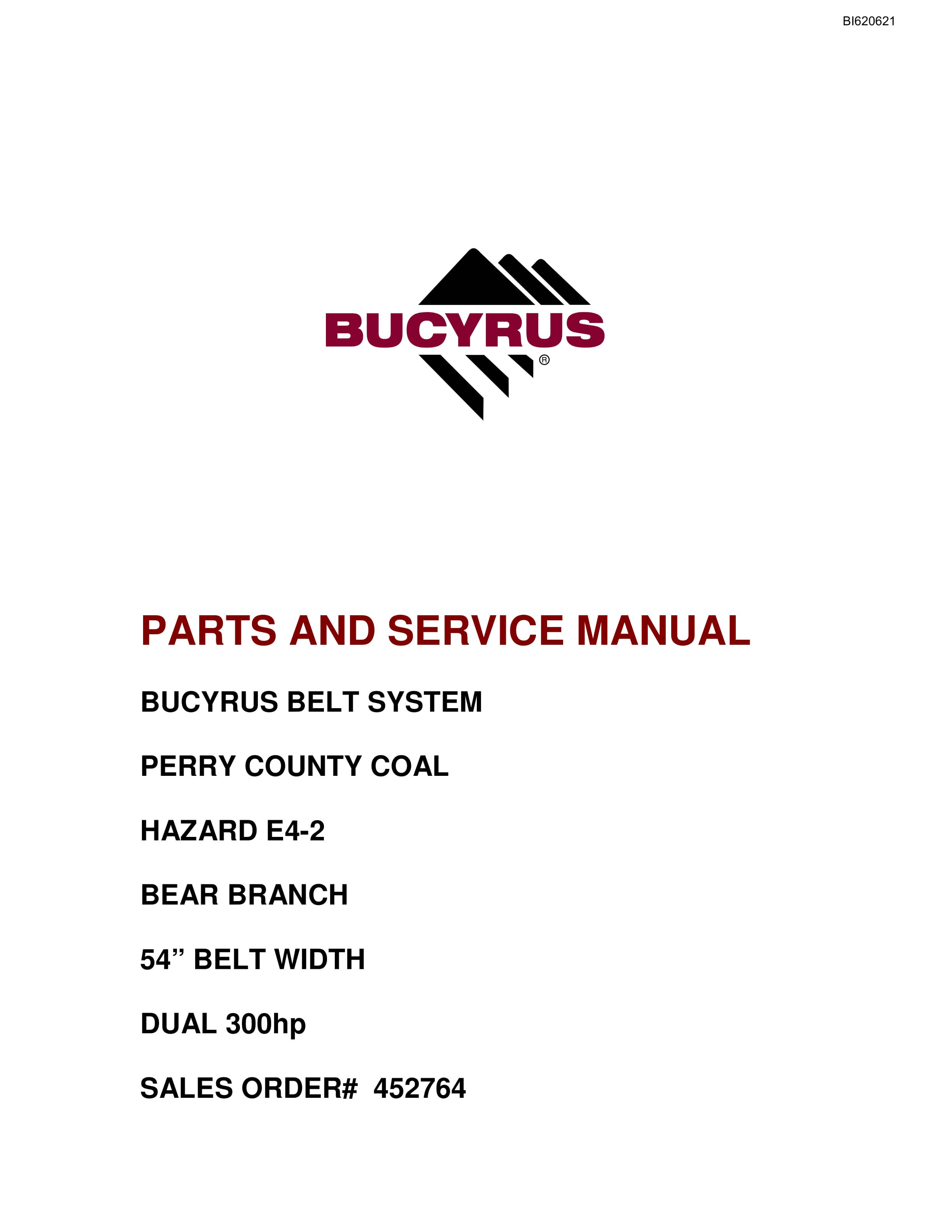 Bucyrus Belt System Parts And Service Manual BI620621