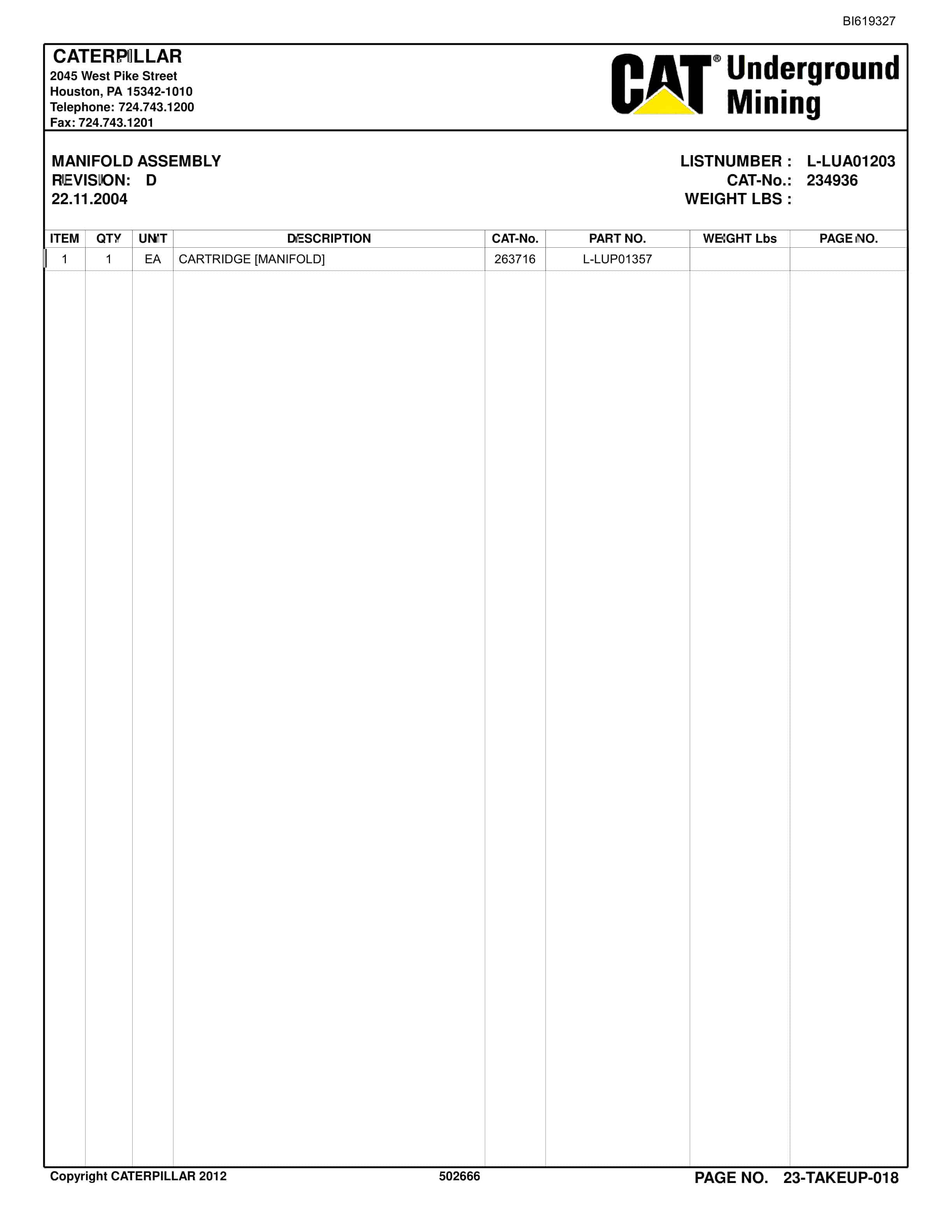 Bucyrus Belt System Parts Catalog BI619327-4