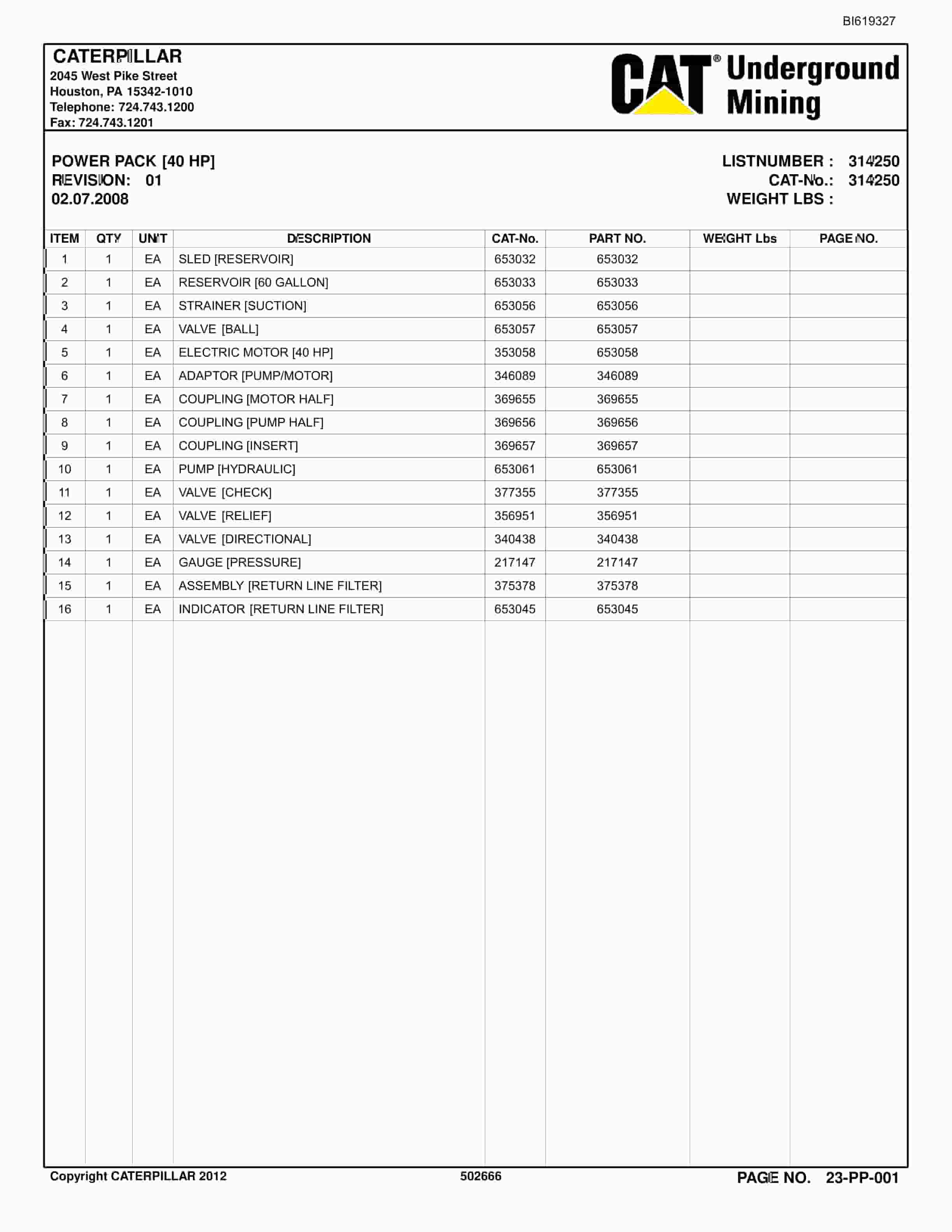 Bucyrus Belt System Parts Catalog BI619327-5