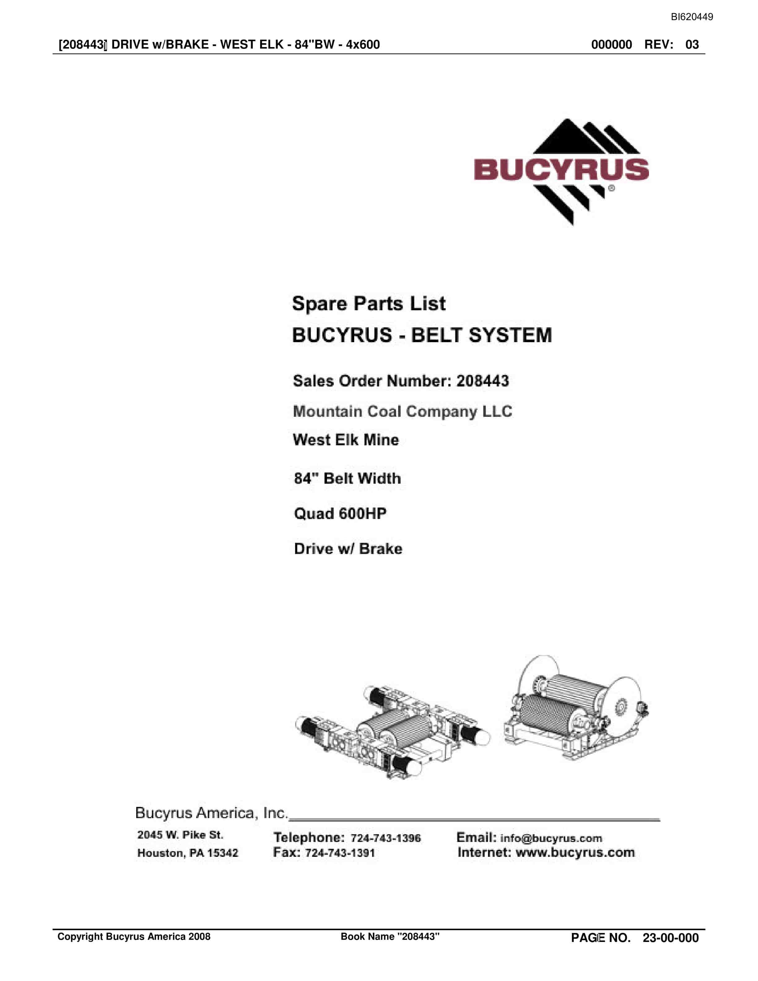 Bucyrus Belt System Spare Parts List BI620449