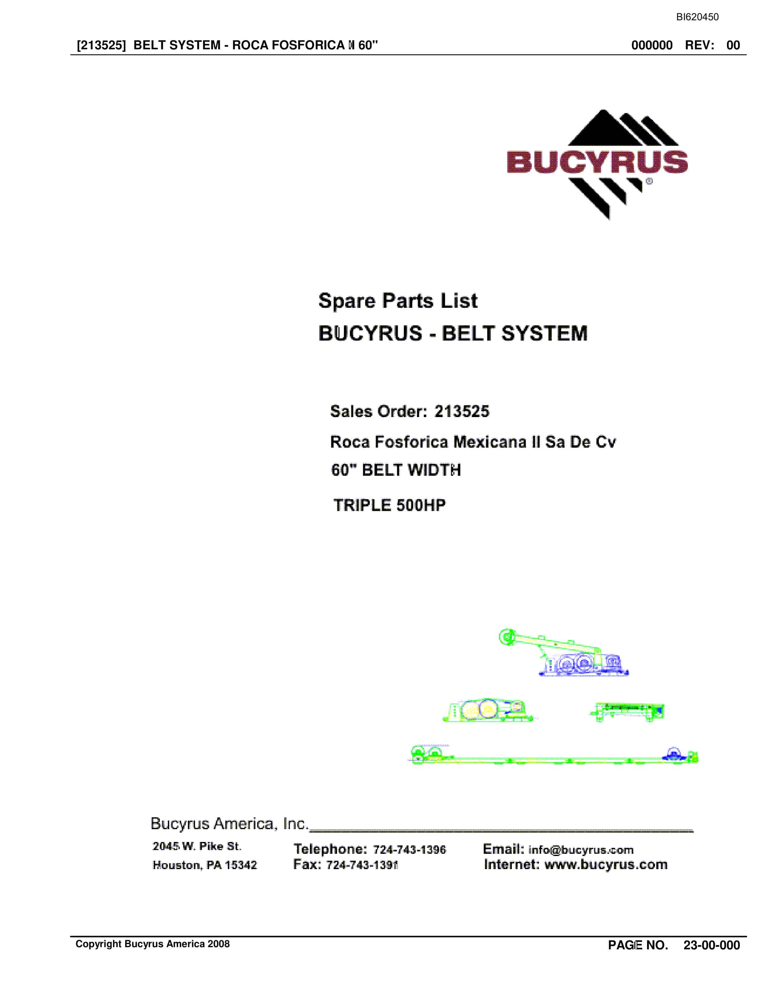 Bucyrus Belt System Spare Parts List BI620450