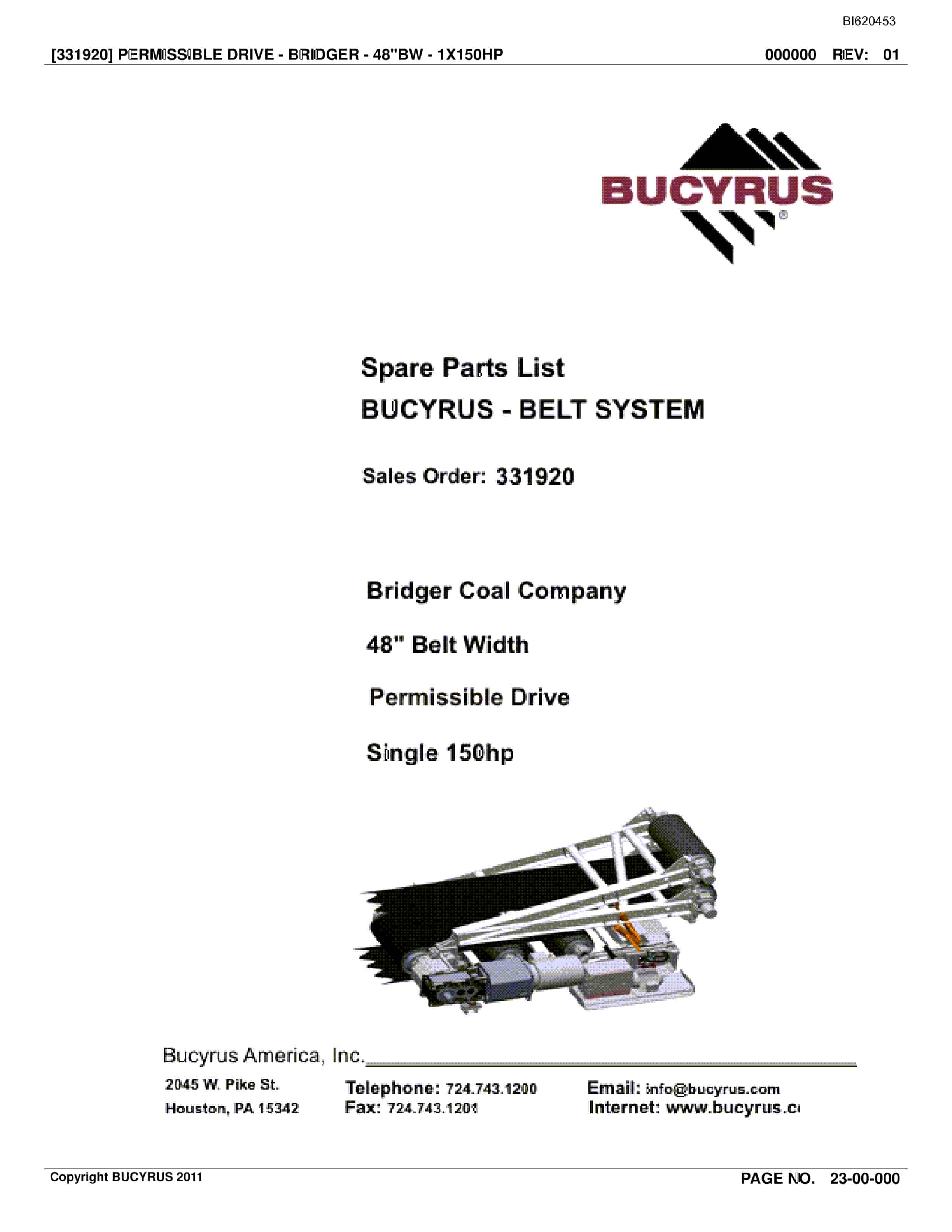Bucyrus Belt System Spare Parts List BI620453