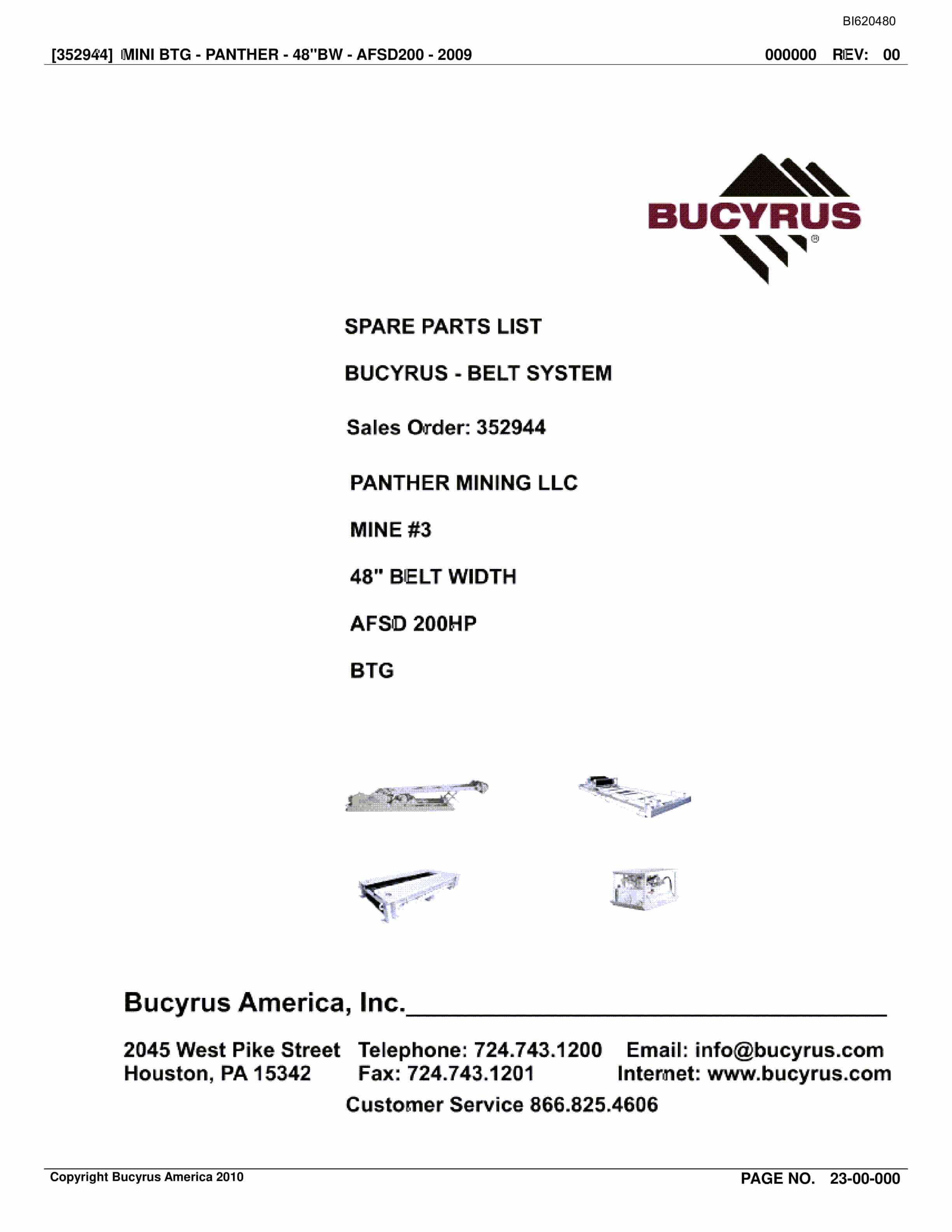 Bucyrus Belt System Spare Parts List BI620480