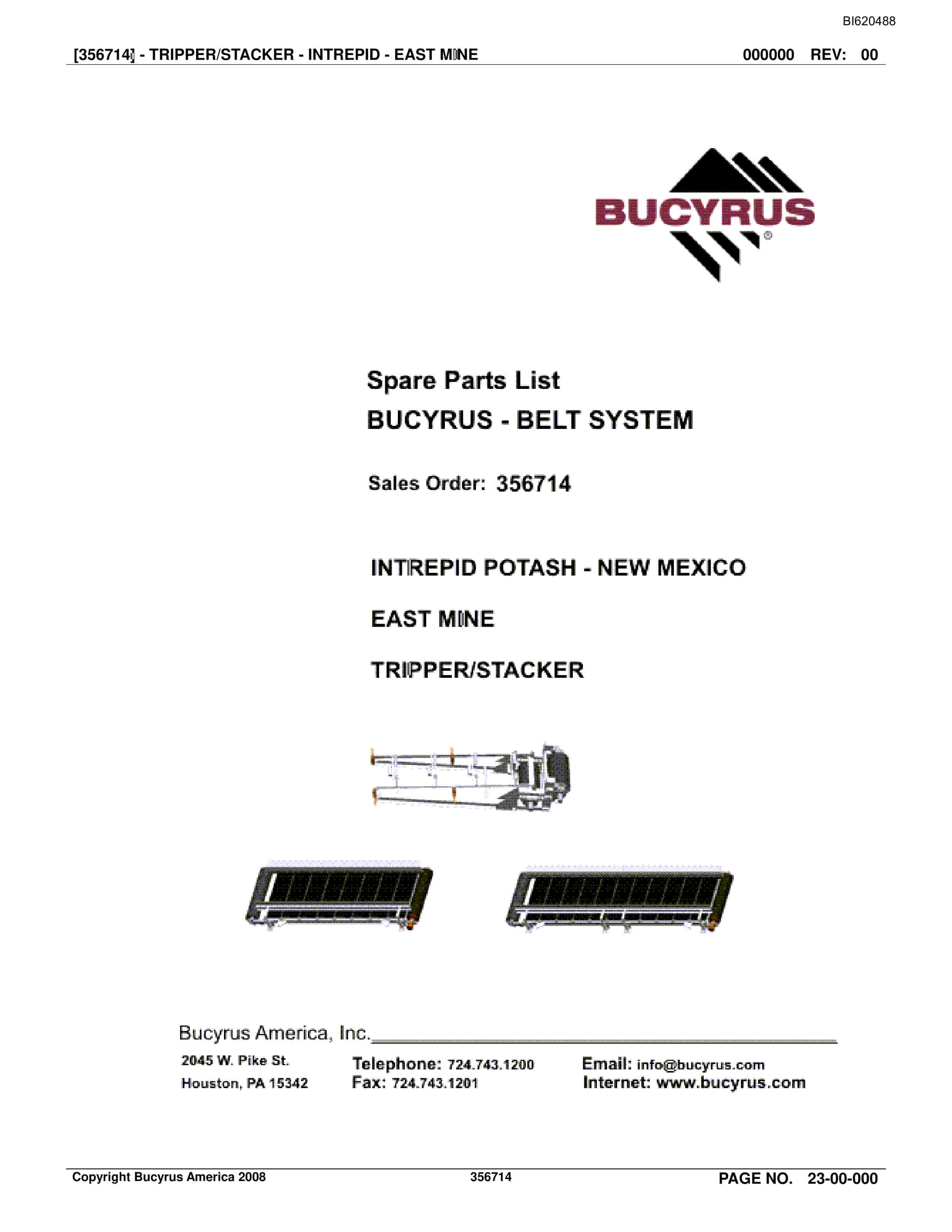 Bucyrus Belt System Spare Parts List BI620488