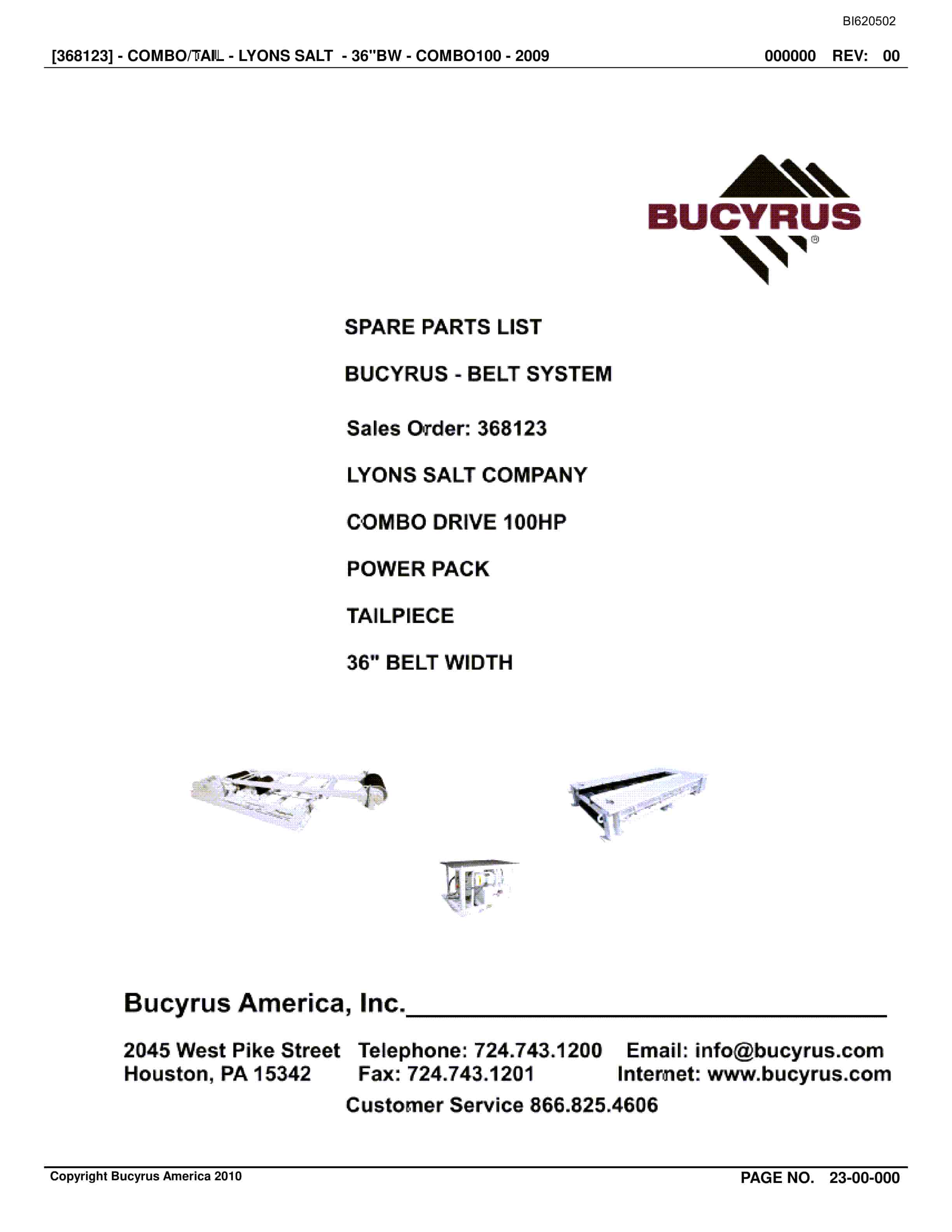 Bucyrus Belt System Spare Parts List BI620502