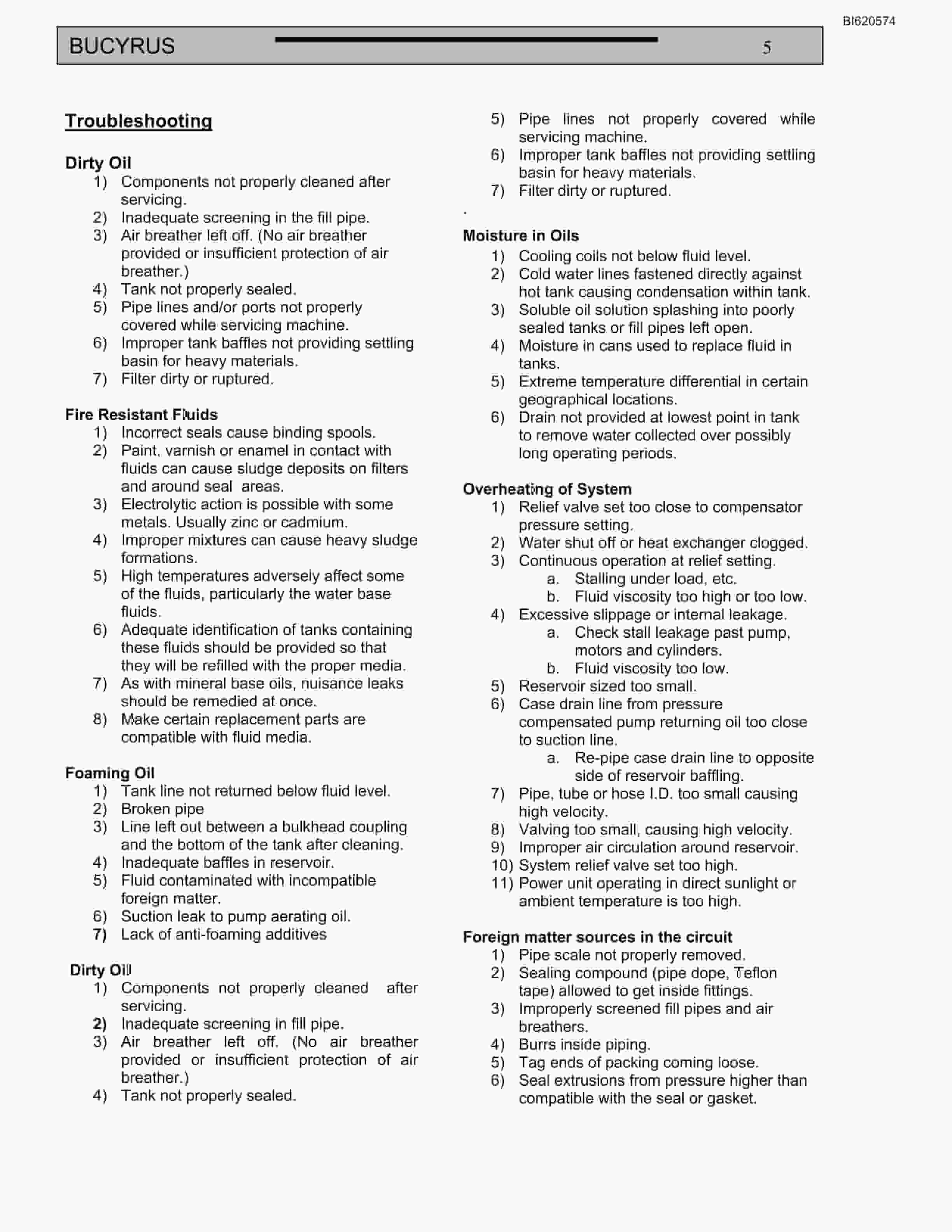 Bucyrus Belt System Spare Parts List BI620574-3