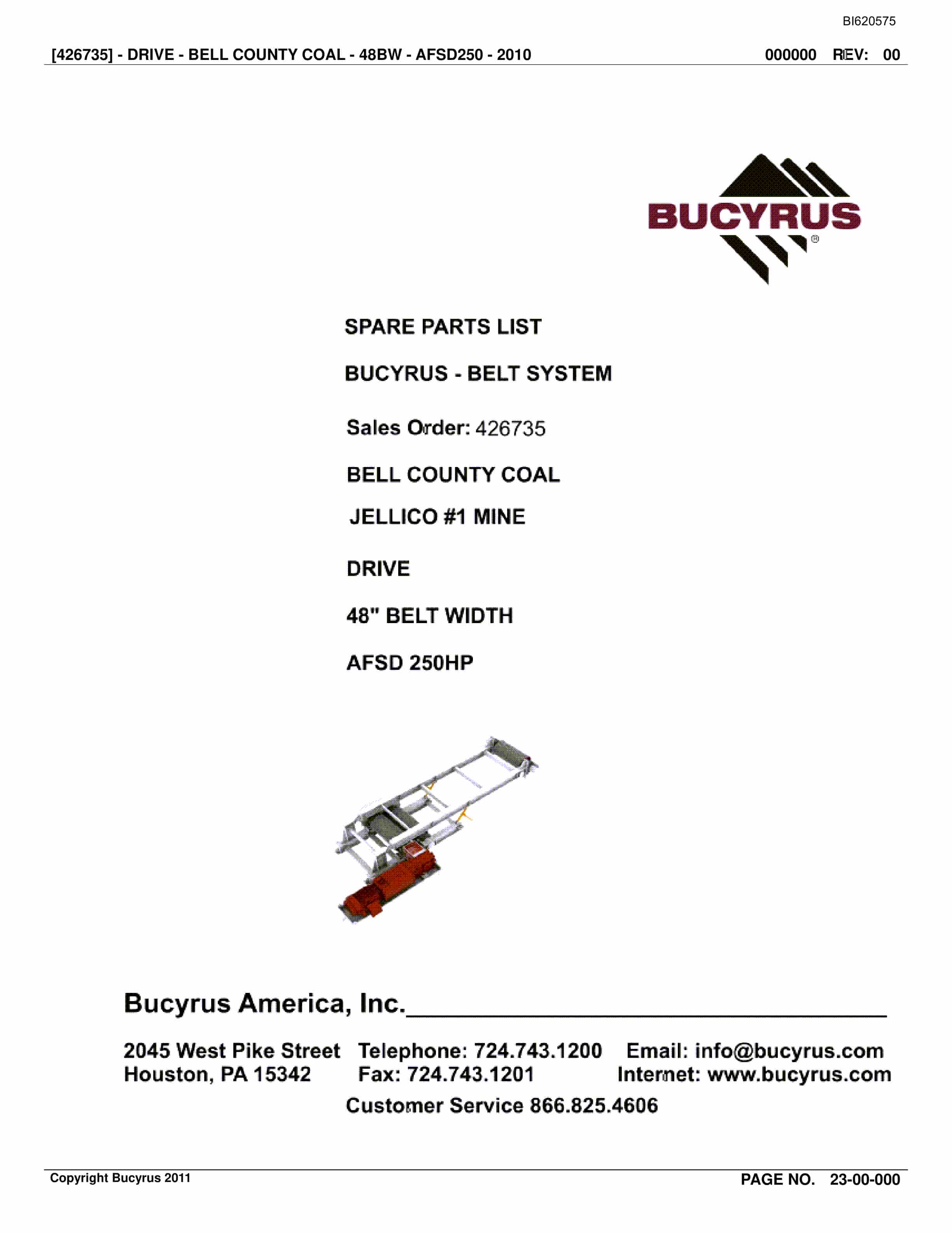 Bucyrus Belt System Spare Parts List BI620575