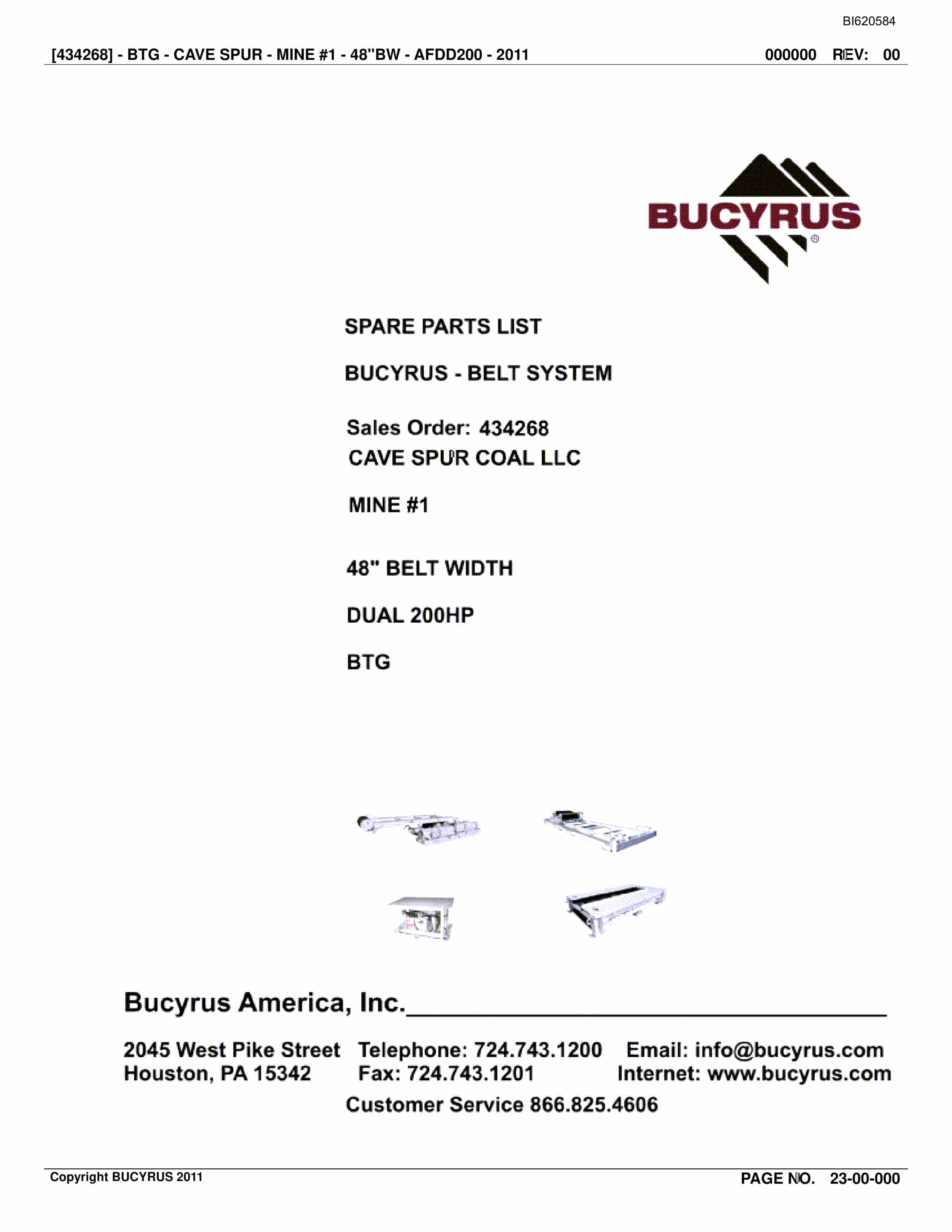 Bucyrus Belt System Spare Parts List BI620584