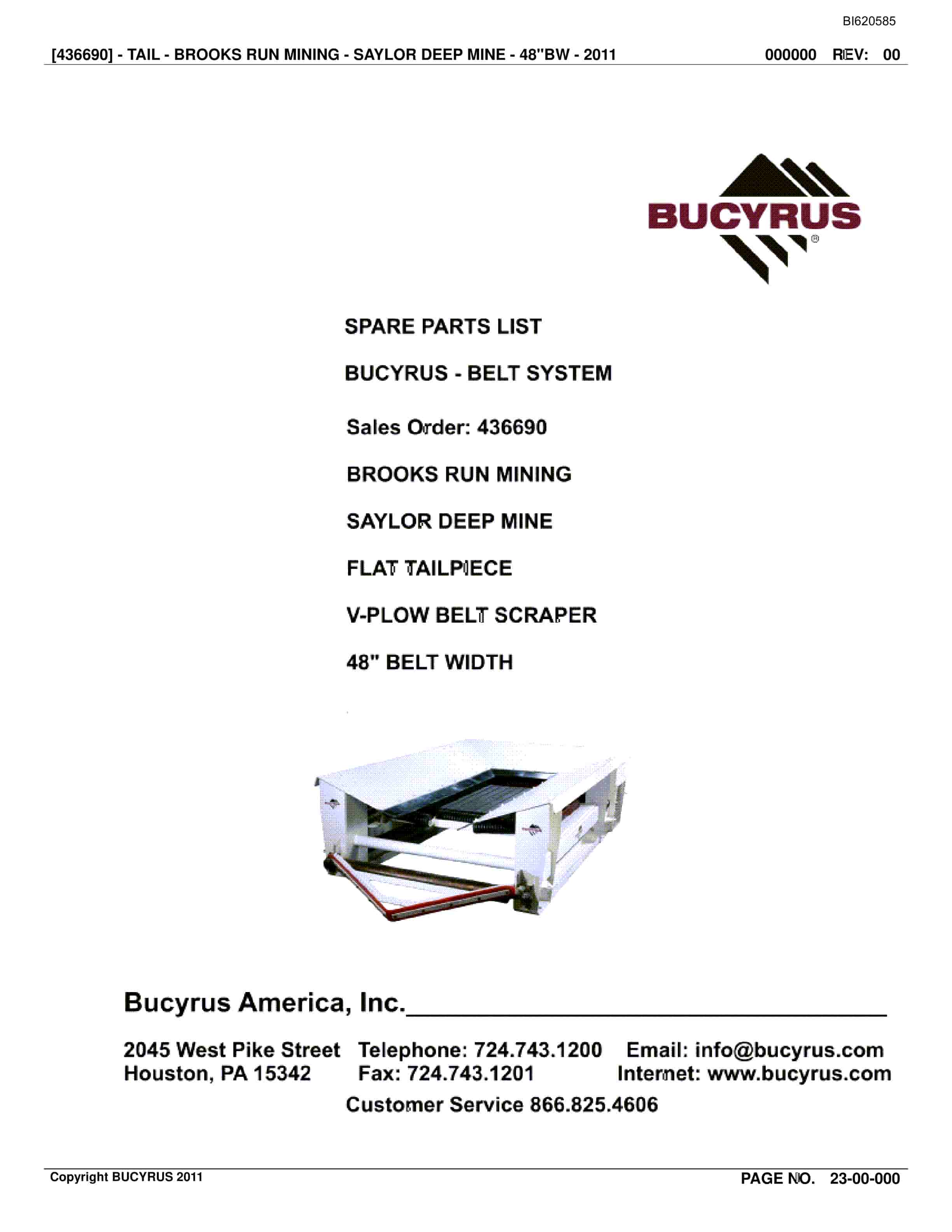 Bucyrus Belt System Spare Parts List BI620585
