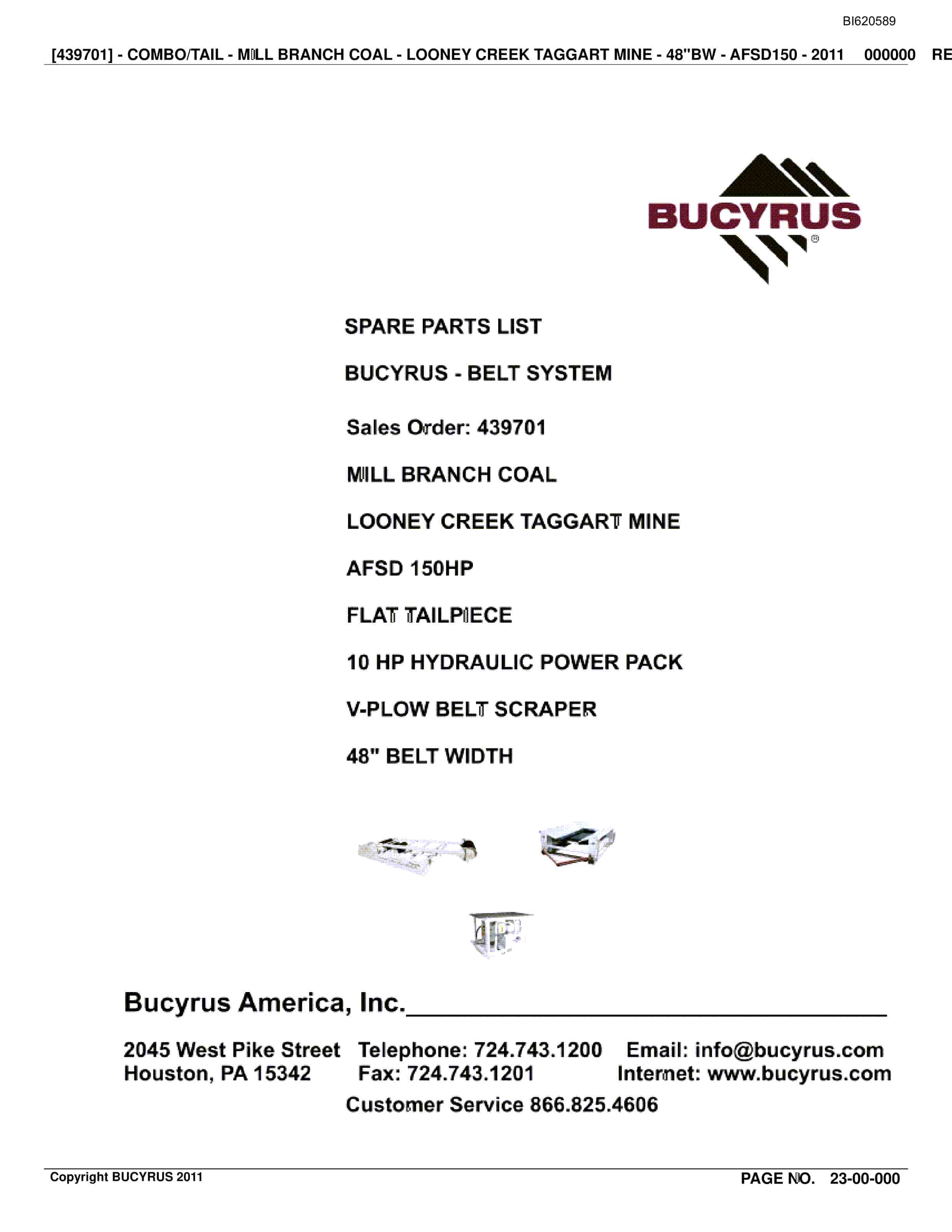 Bucyrus Belt System Spare Parts List BI620589
