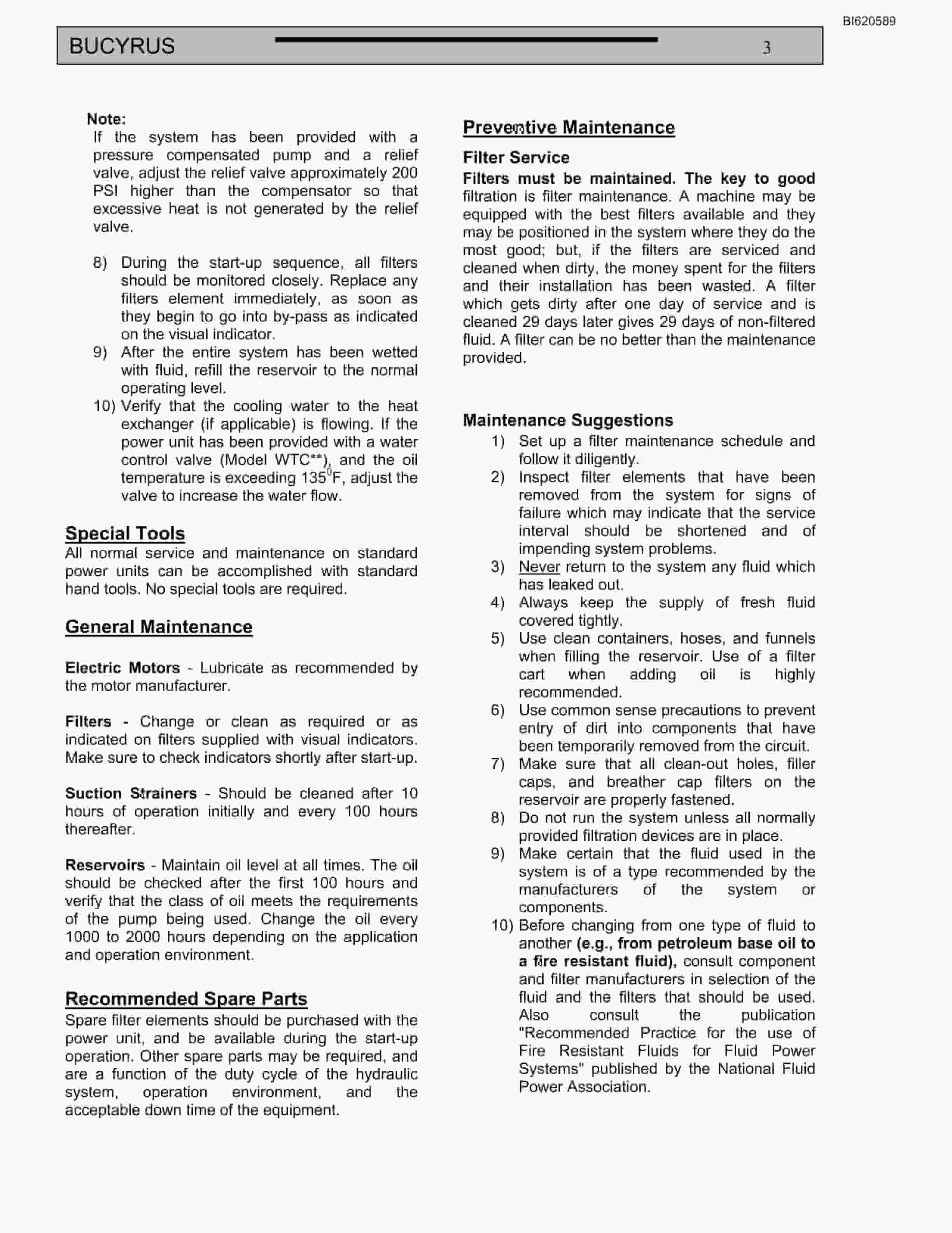 Bucyrus Belt System Spare Parts List BI620589-3