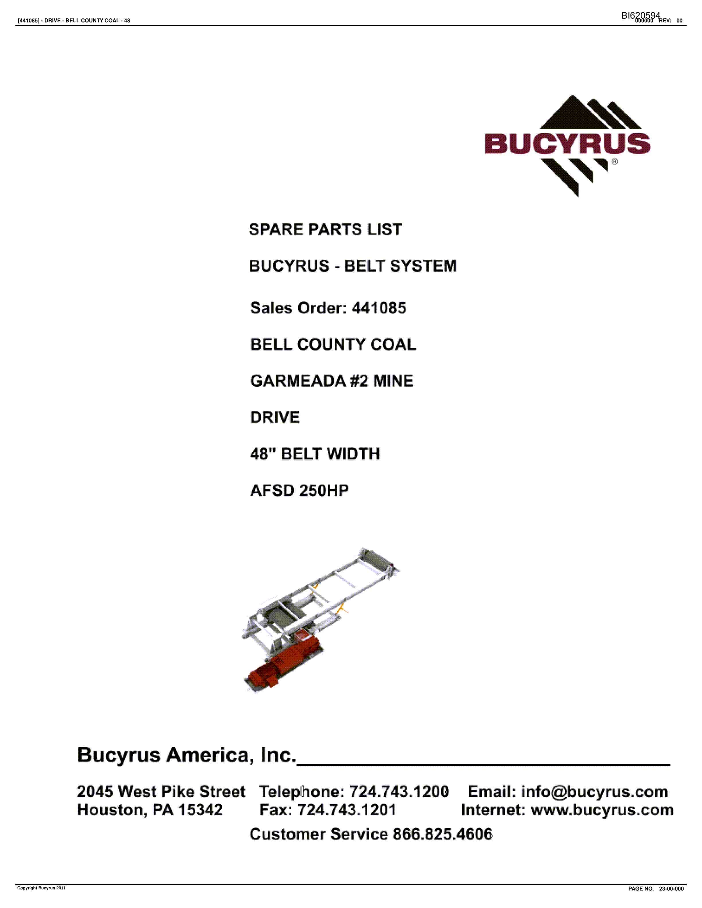 Bucyrus Belt System Spare Parts List BI620594