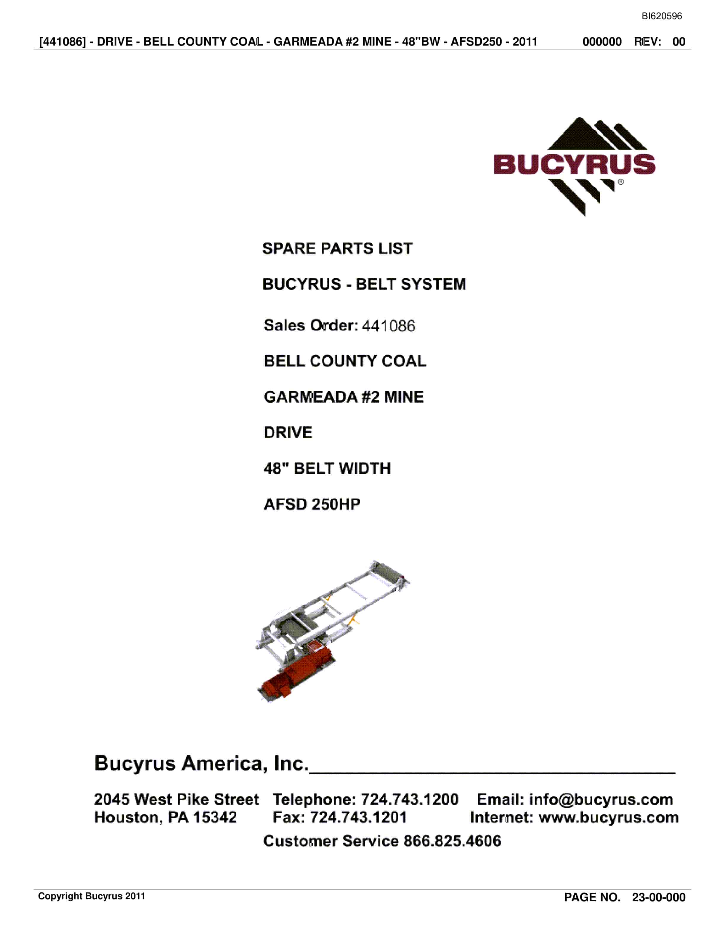 Bucyrus Belt System Spare Parts List BI620596