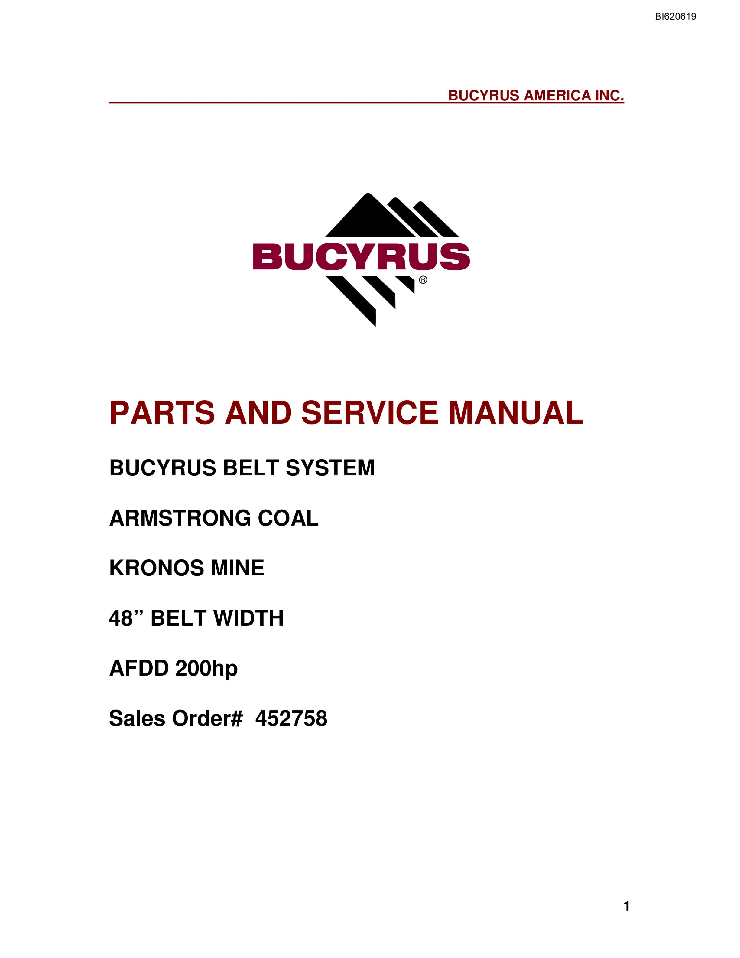 Bucyrus Belt System Spare Parts List BI620619