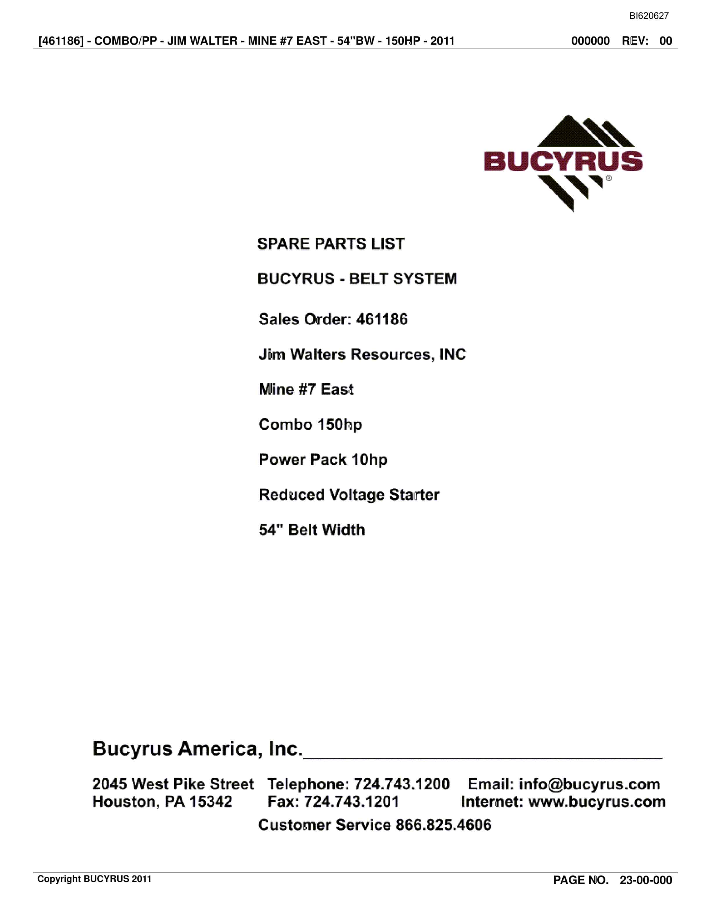 Bucyrus Belt System Spare Parts List BI620627