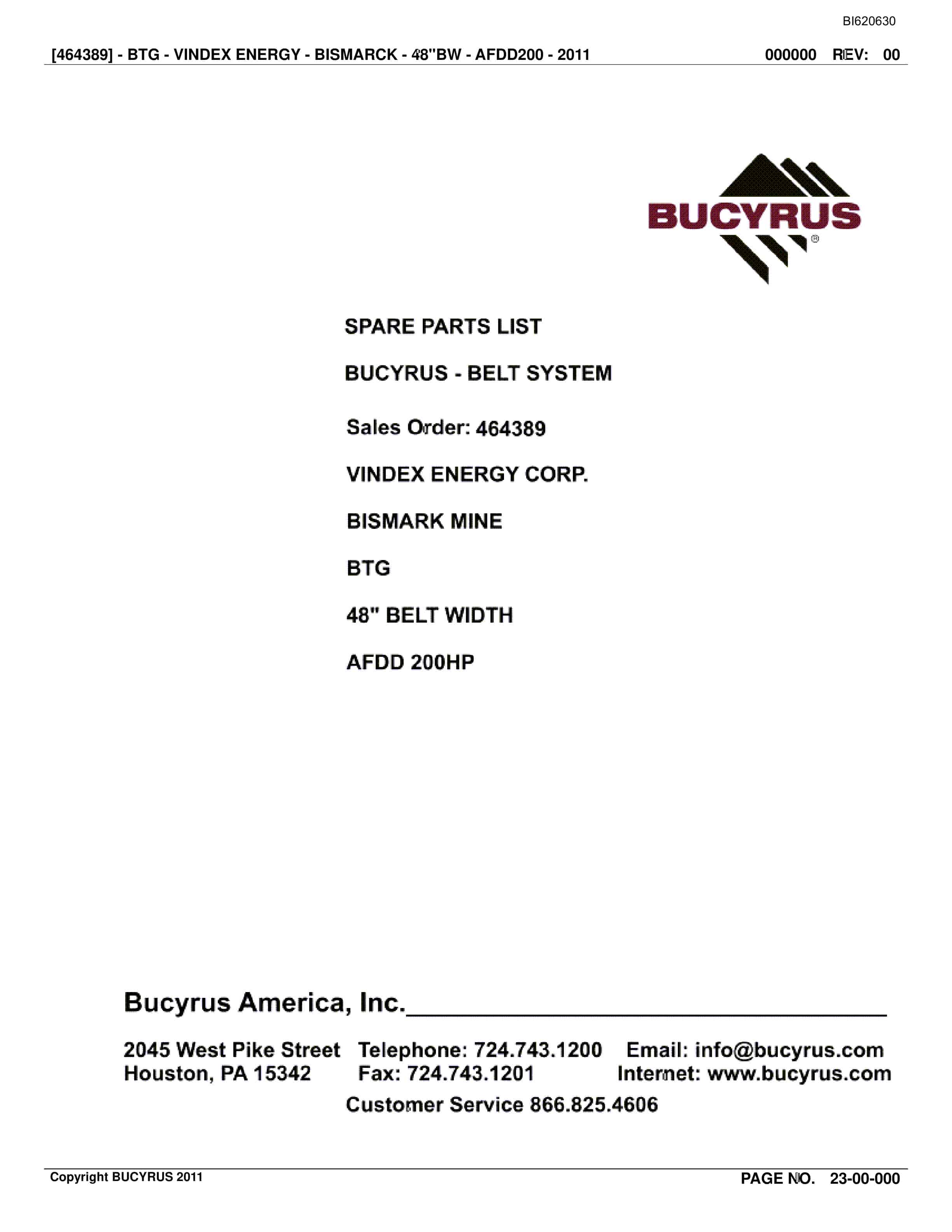 Bucyrus Belt System Spare Parts List BI620630
