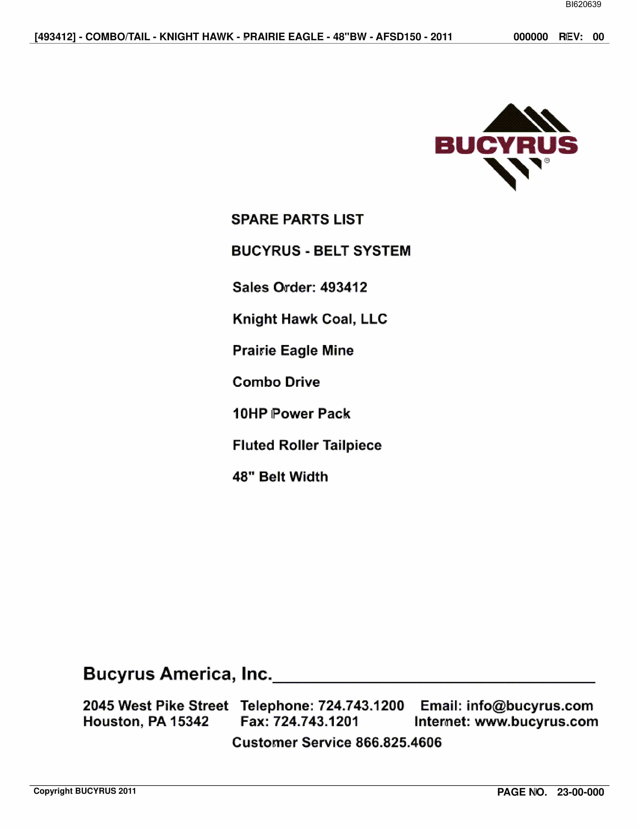 Bucyrus Belt System Spare Parts List BI620639