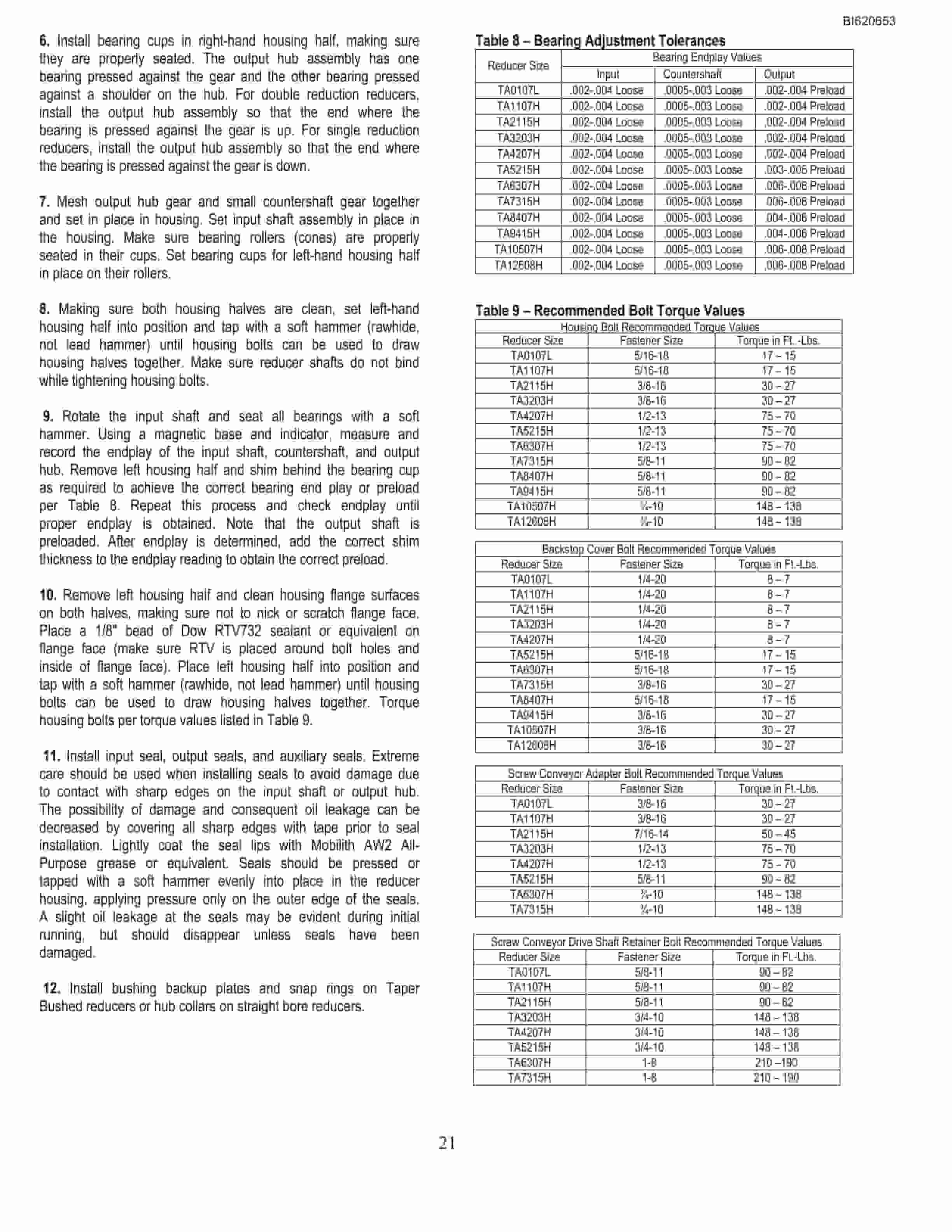 Bucyrus Belt System Spare Parts List BI620643-2