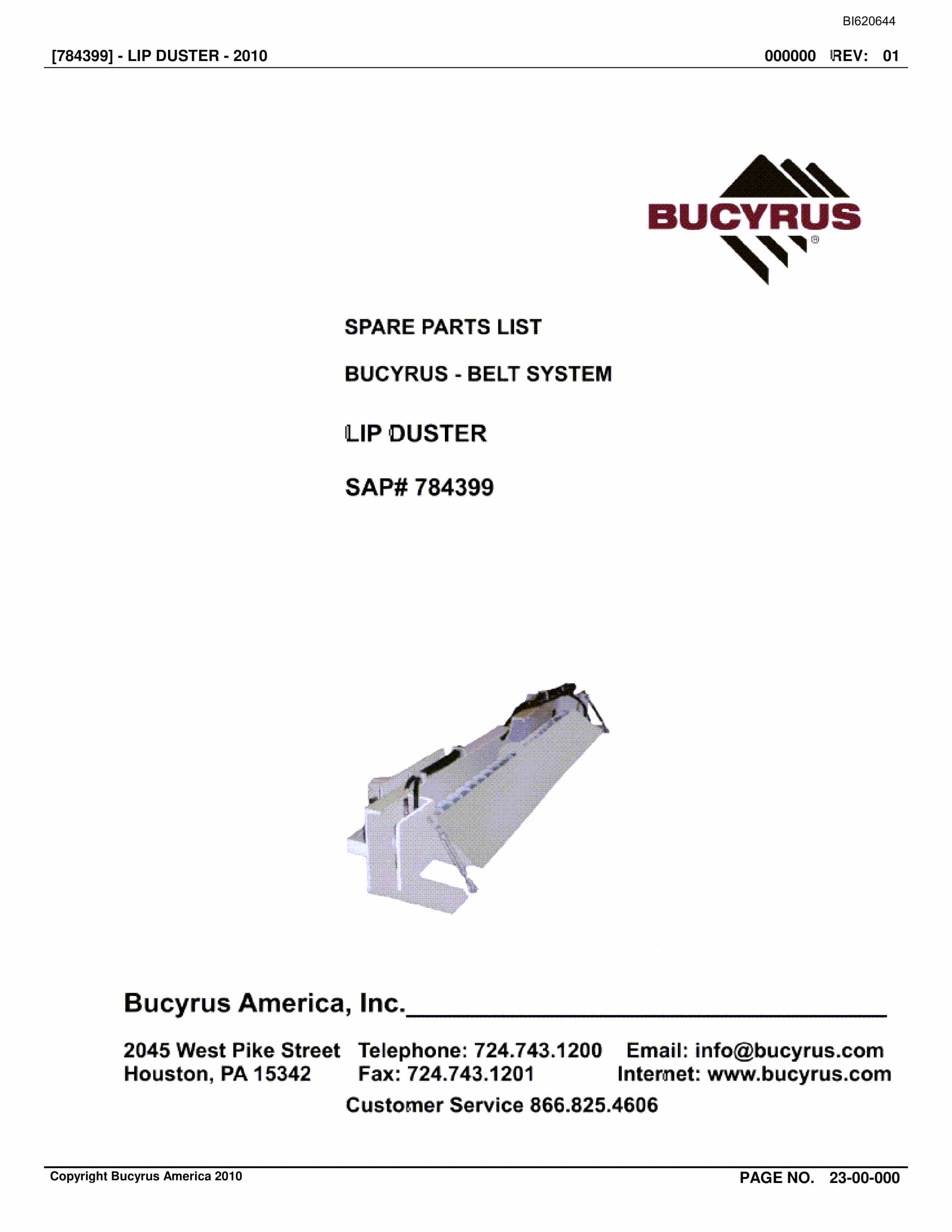 Bucyrus Belt System Spare Parts List BI620644