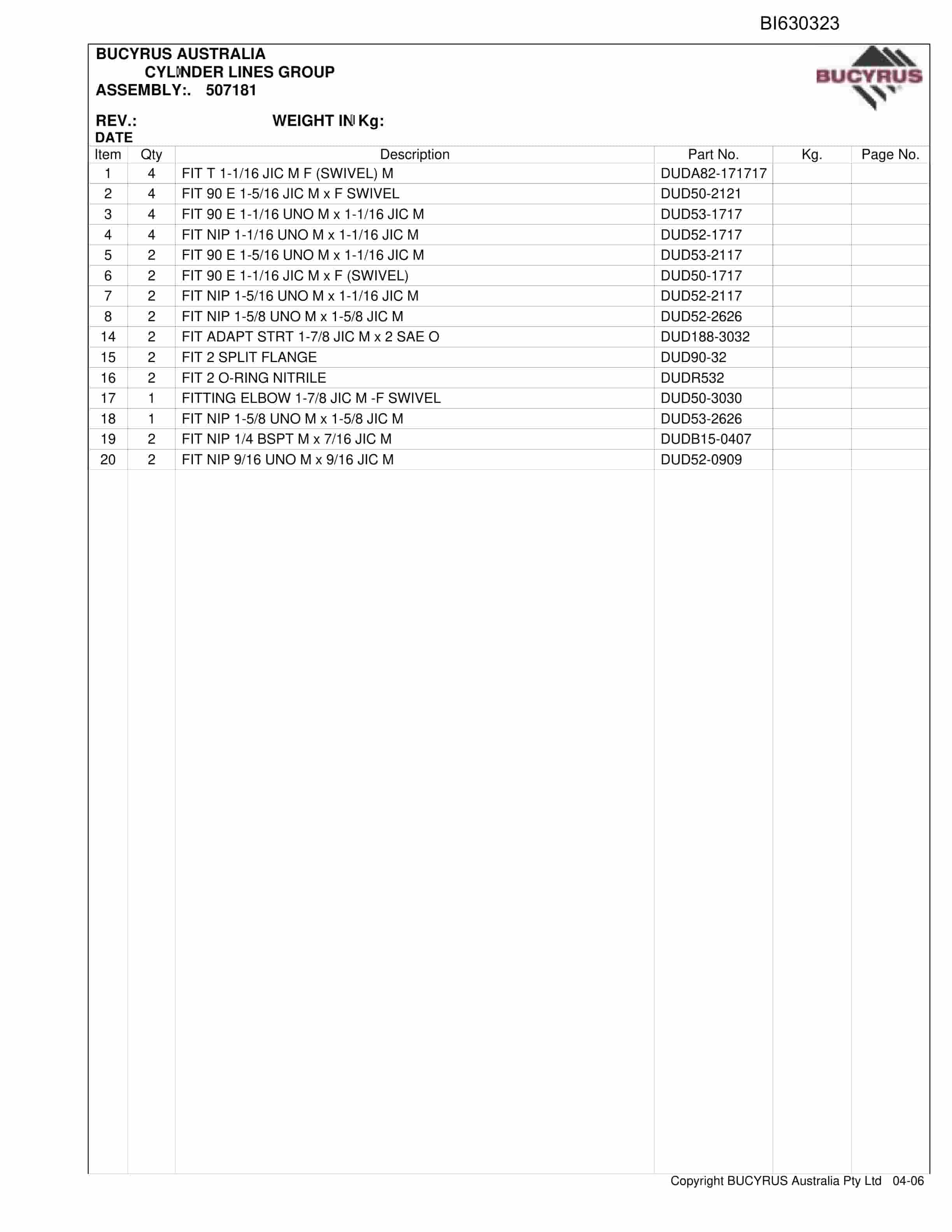 Bucyrus BIS MH40 Shield Hauler Parts Catalog BI630323-2