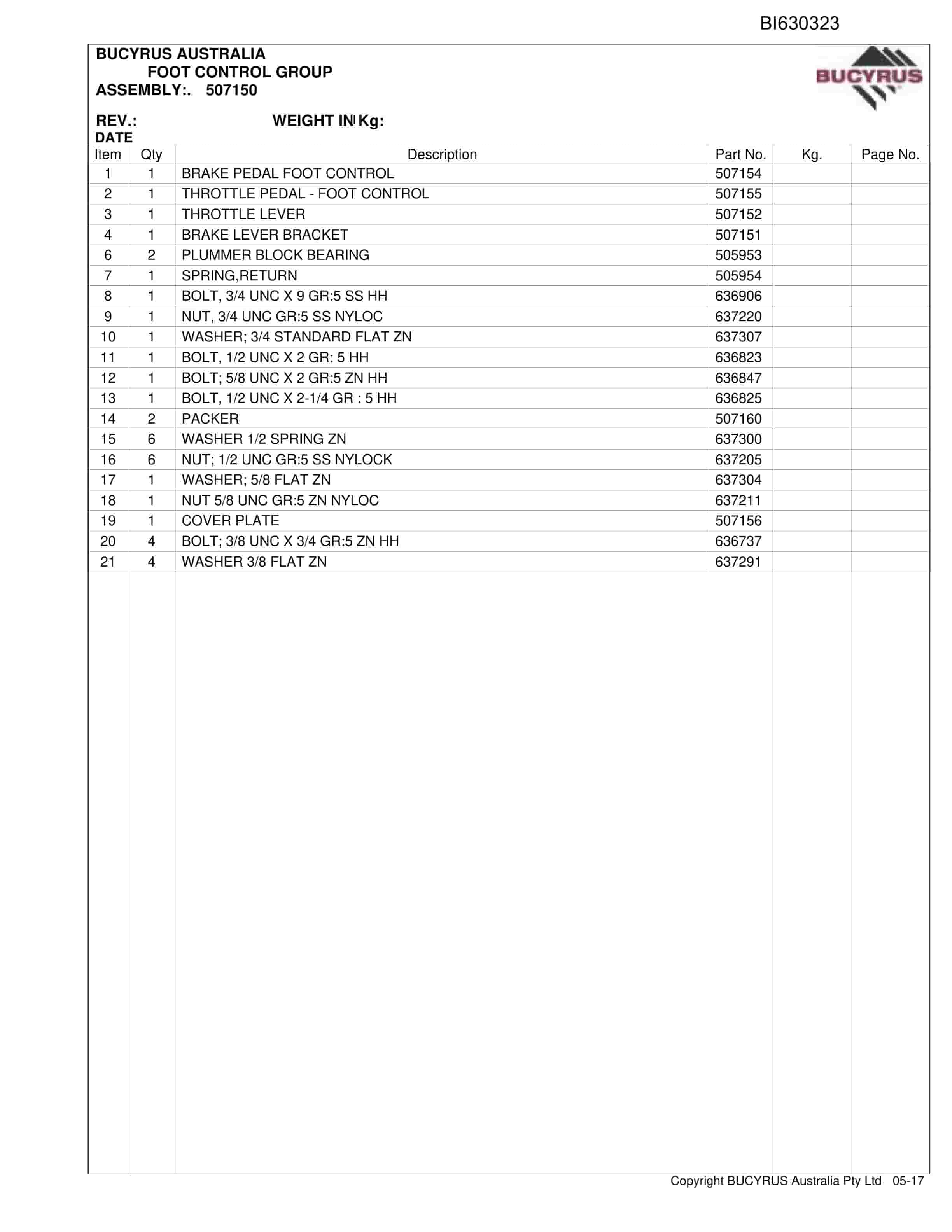 Bucyrus BIS MH40 Shield Hauler Parts Catalog BI630323-4