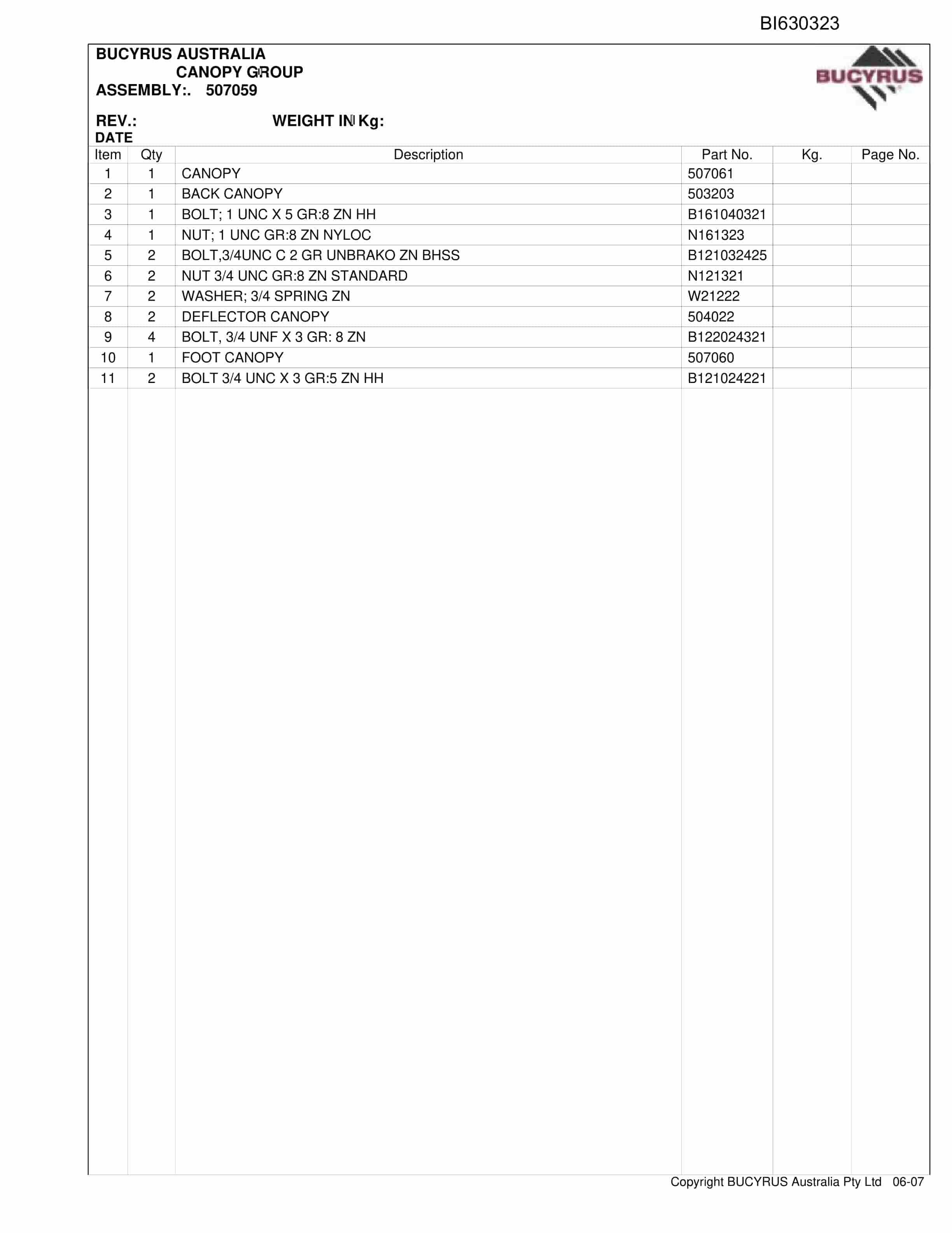 Bucyrus BIS MH40 Shield Hauler Parts Catalog BI630323-5