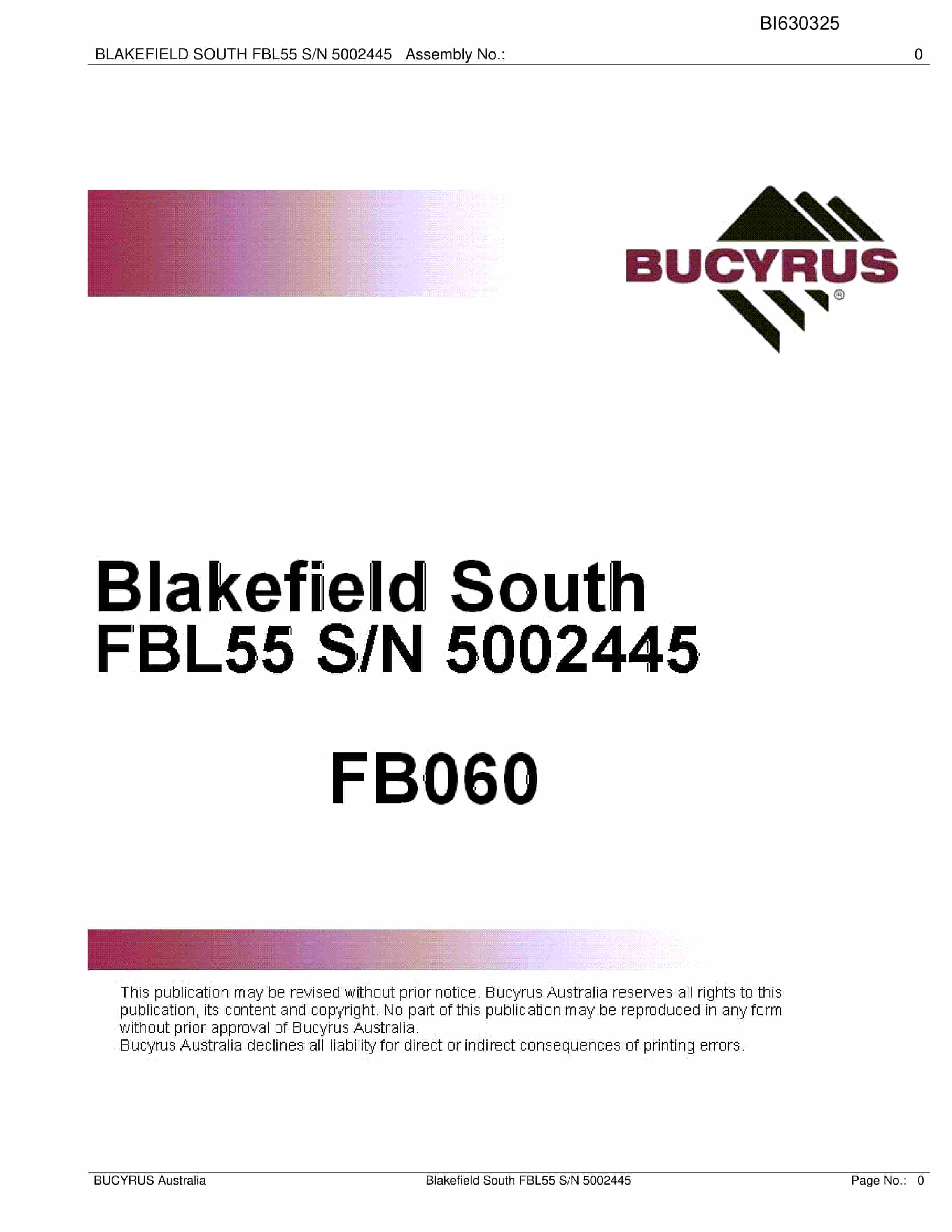 Bucyrus Blakefield South FBL55 Parts Catalog BI630325