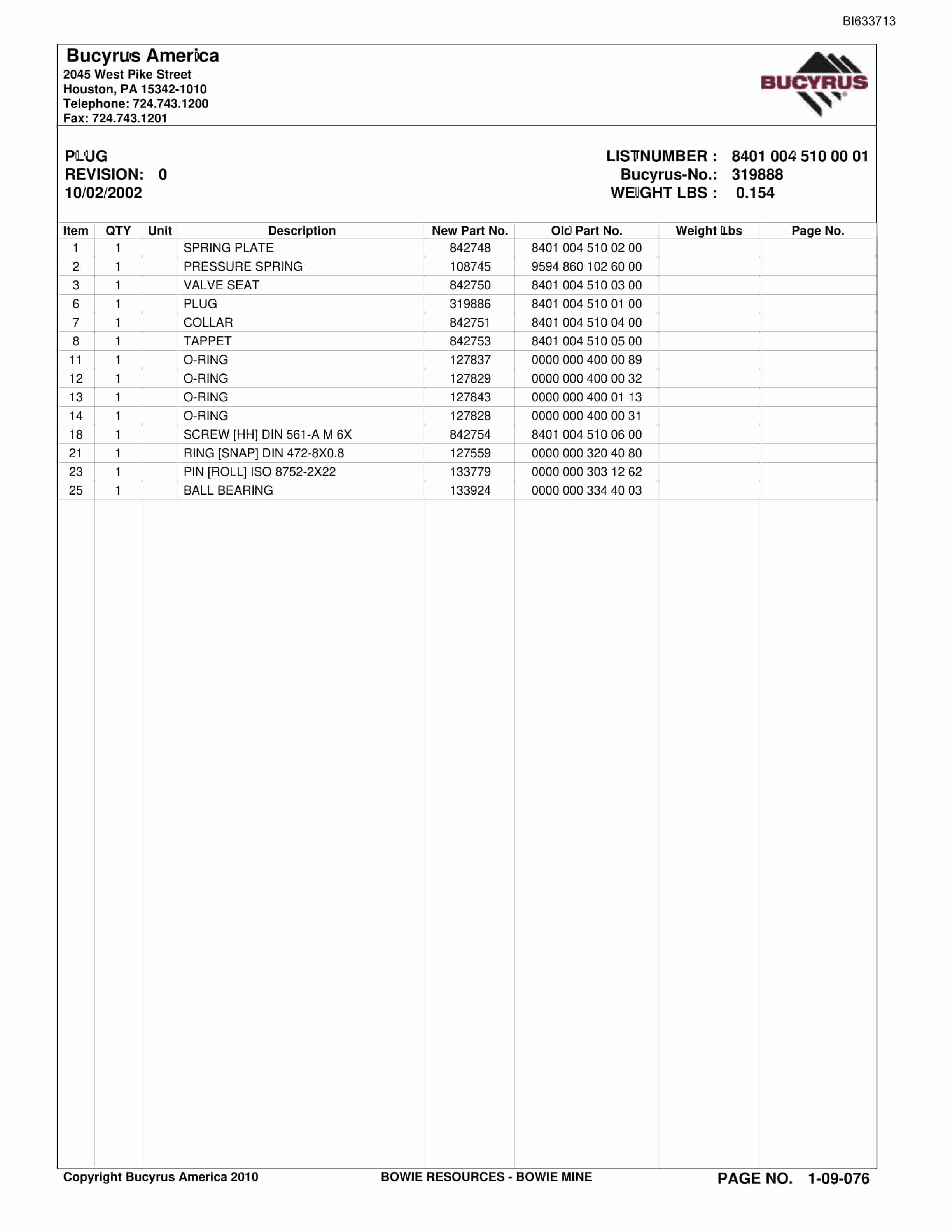 Bucyrus Bowie Mine Parts Catalog BI633713-2