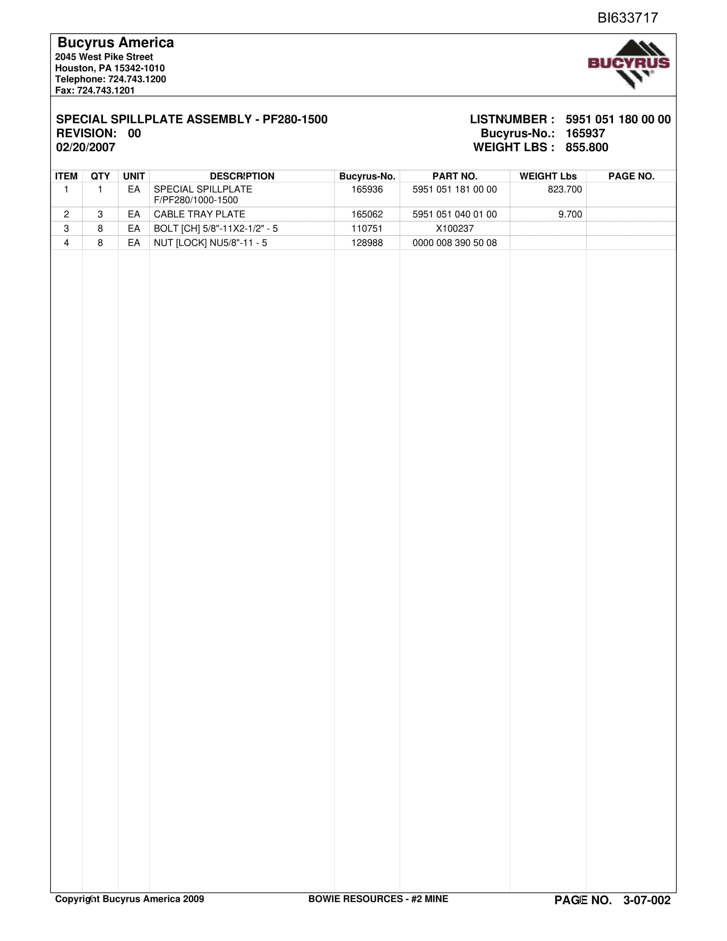 Bucyrus Bowie Resource 2 Mine Parts Catalog BI633717-2