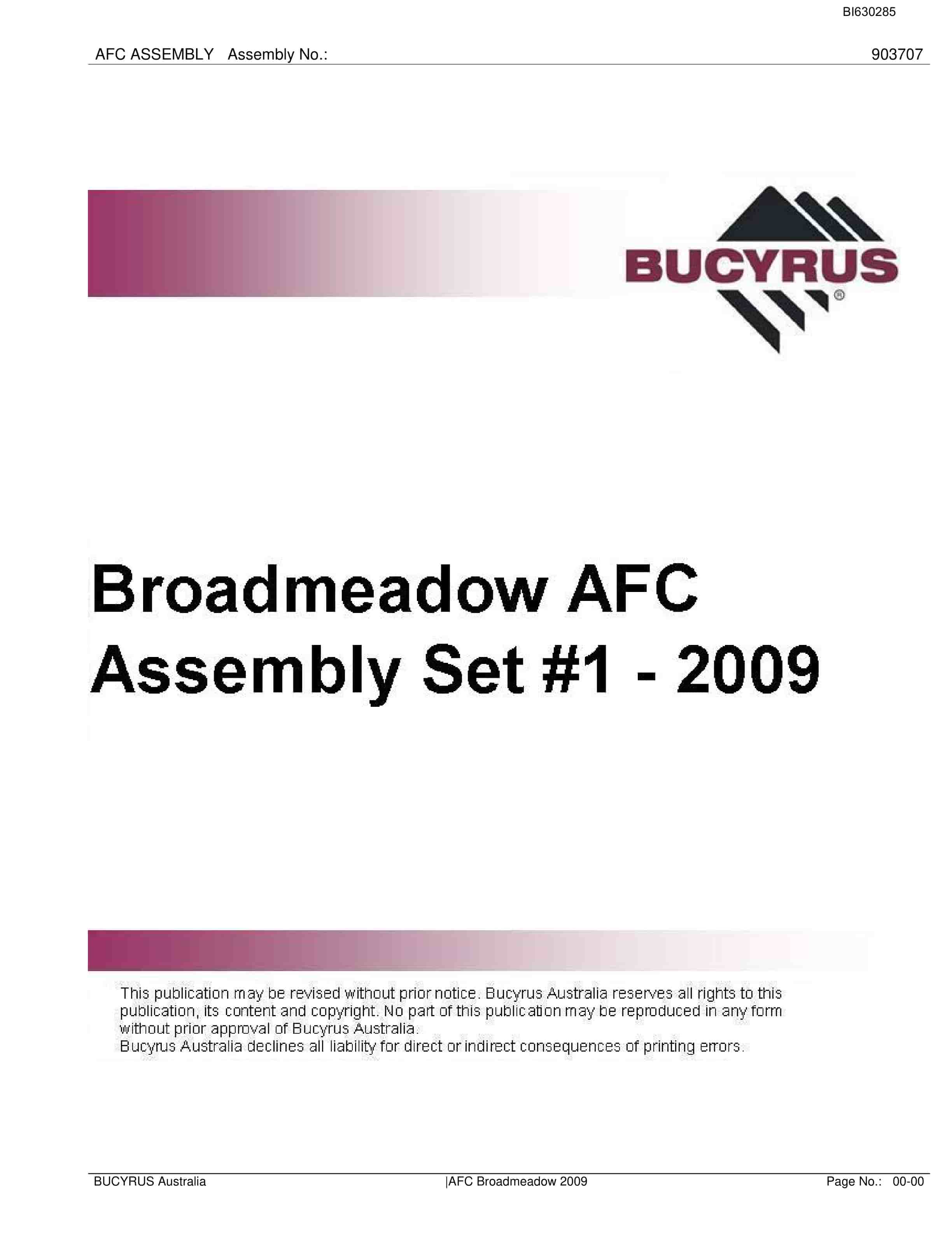 Bucyrus Broadmeadow AFC Assembly Set 1 Parts Catalog BI630285