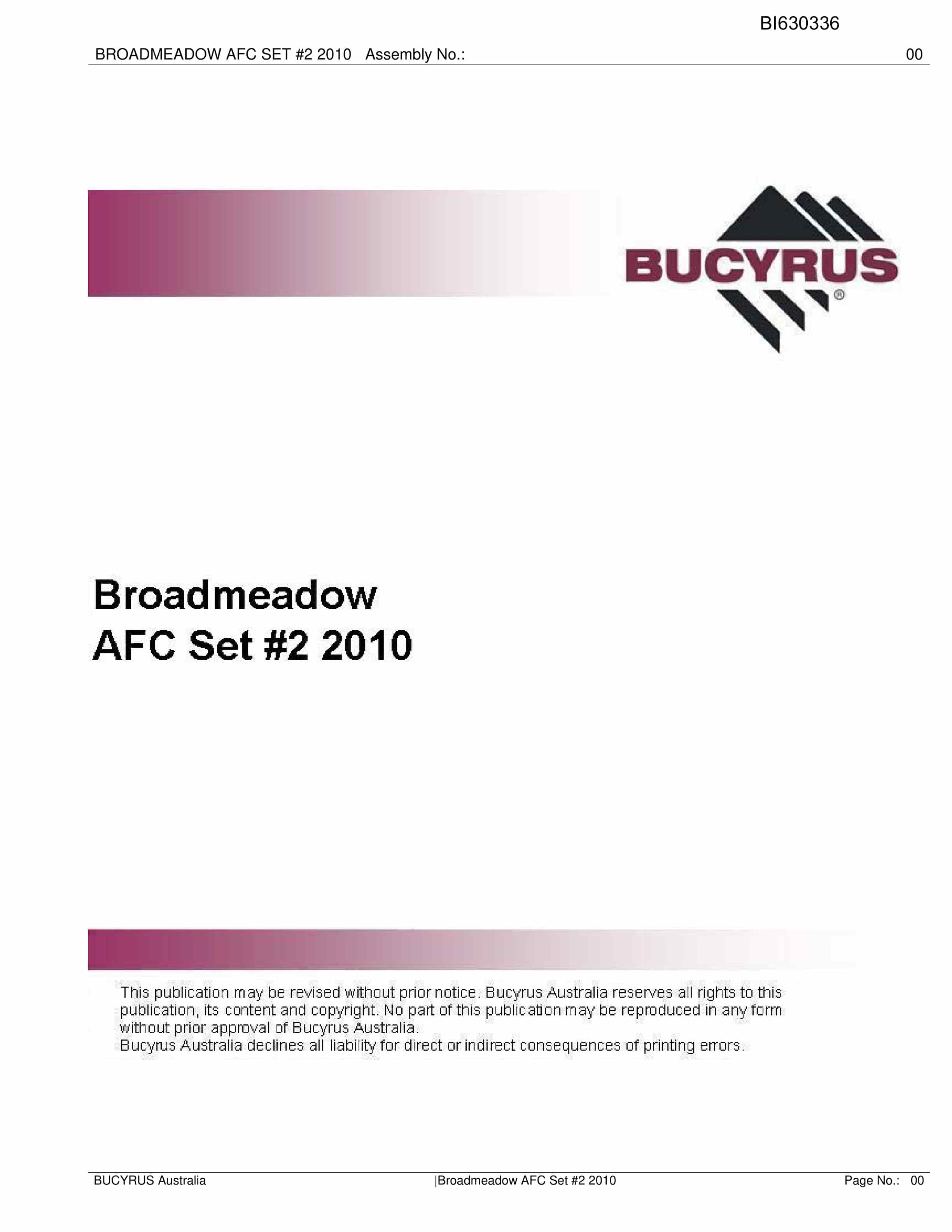 Bucyrus Broadmeadow AFC Set 2 2010 Parts Catalog BI630336