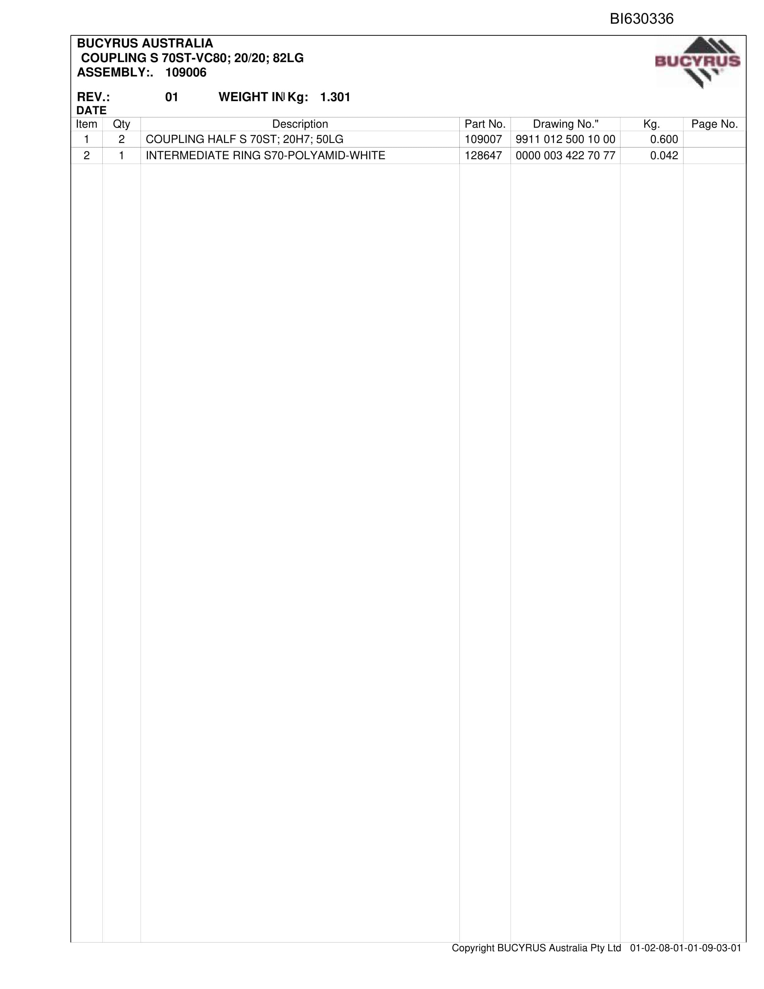 Bucyrus Broadmeadow AFC Set 2 2010 Parts Catalog BI630336-2