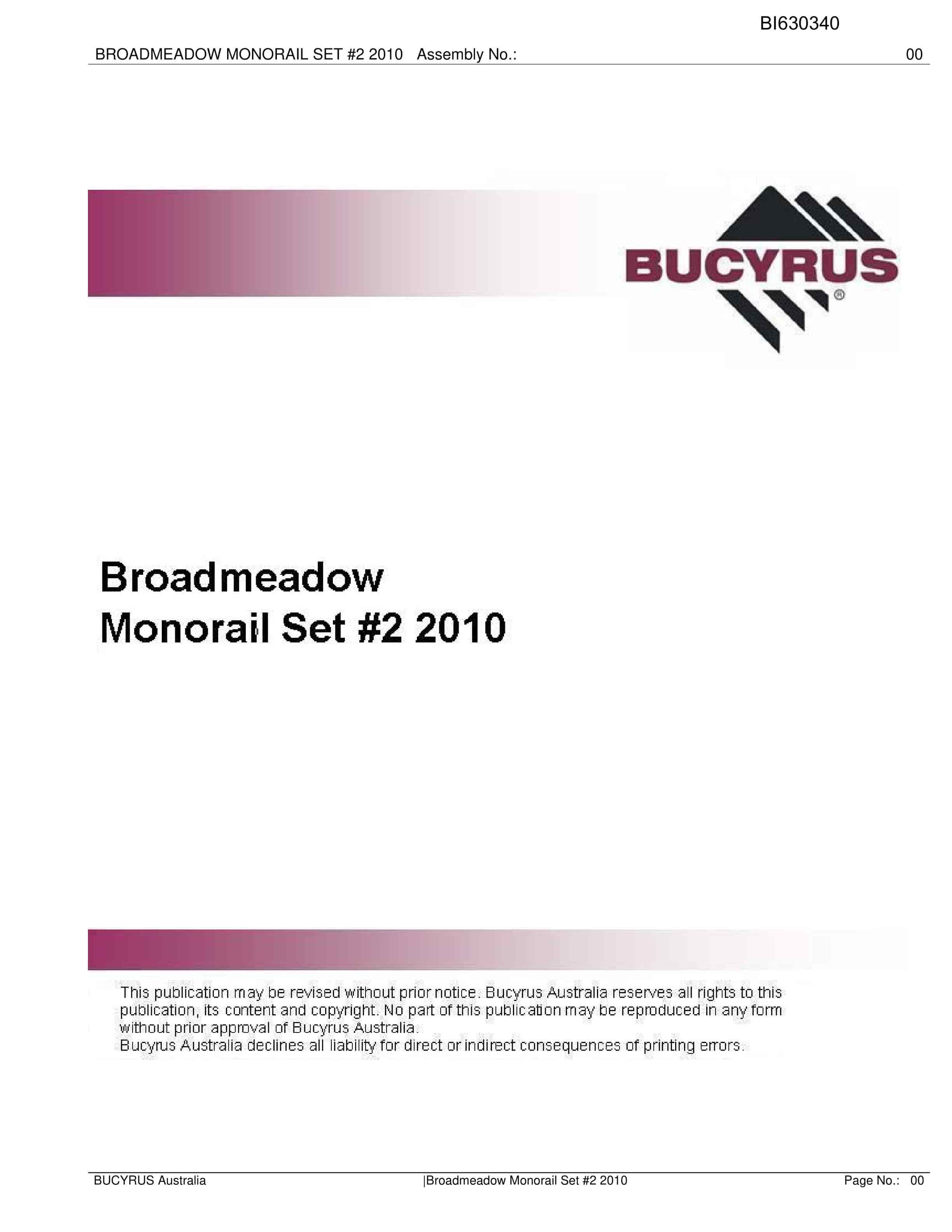 Bucyrus Broadmeadow Monorail Set 2 2010 Parts Catalog BI630340