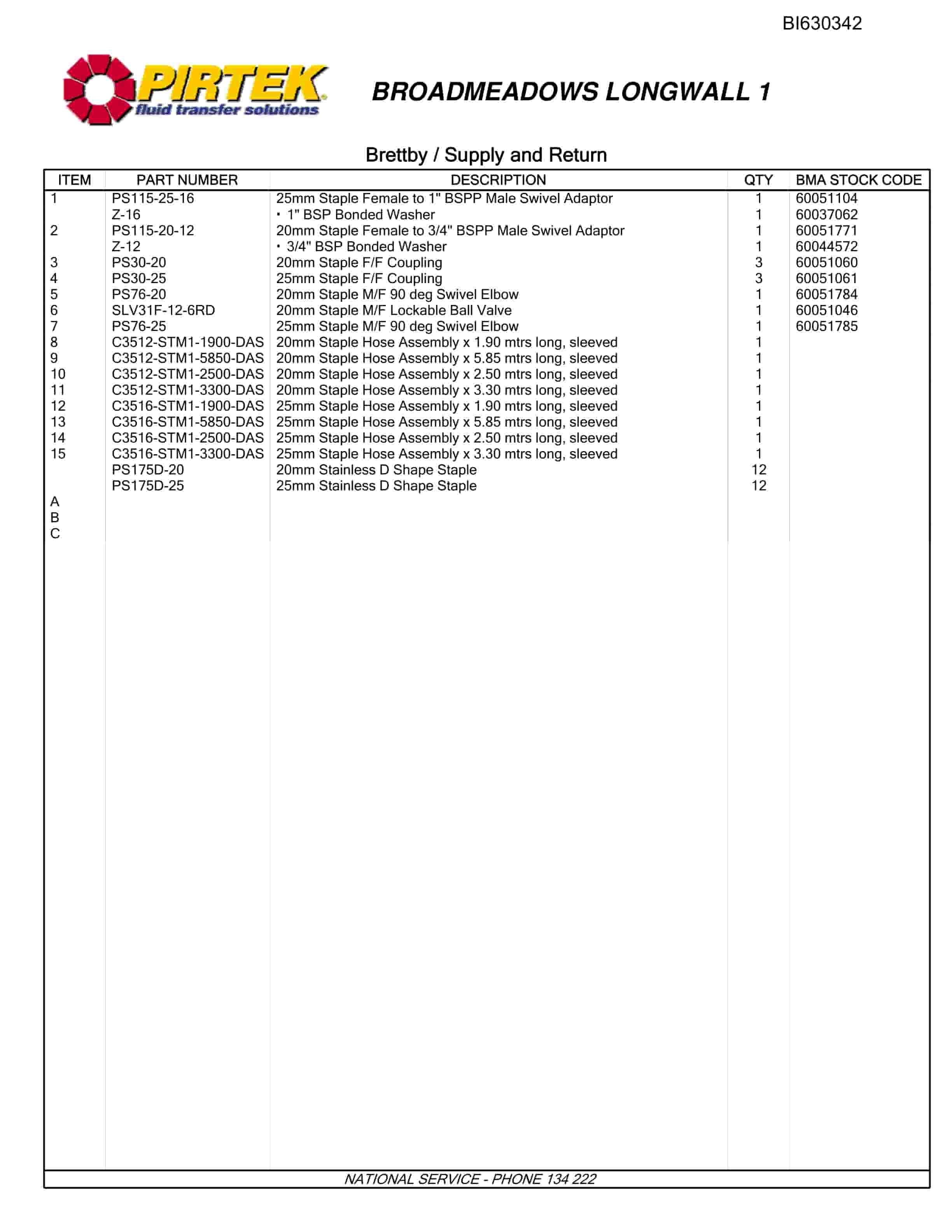 Bucyrus Broadmeadow Set 1 Parts Catalog BI630342-2