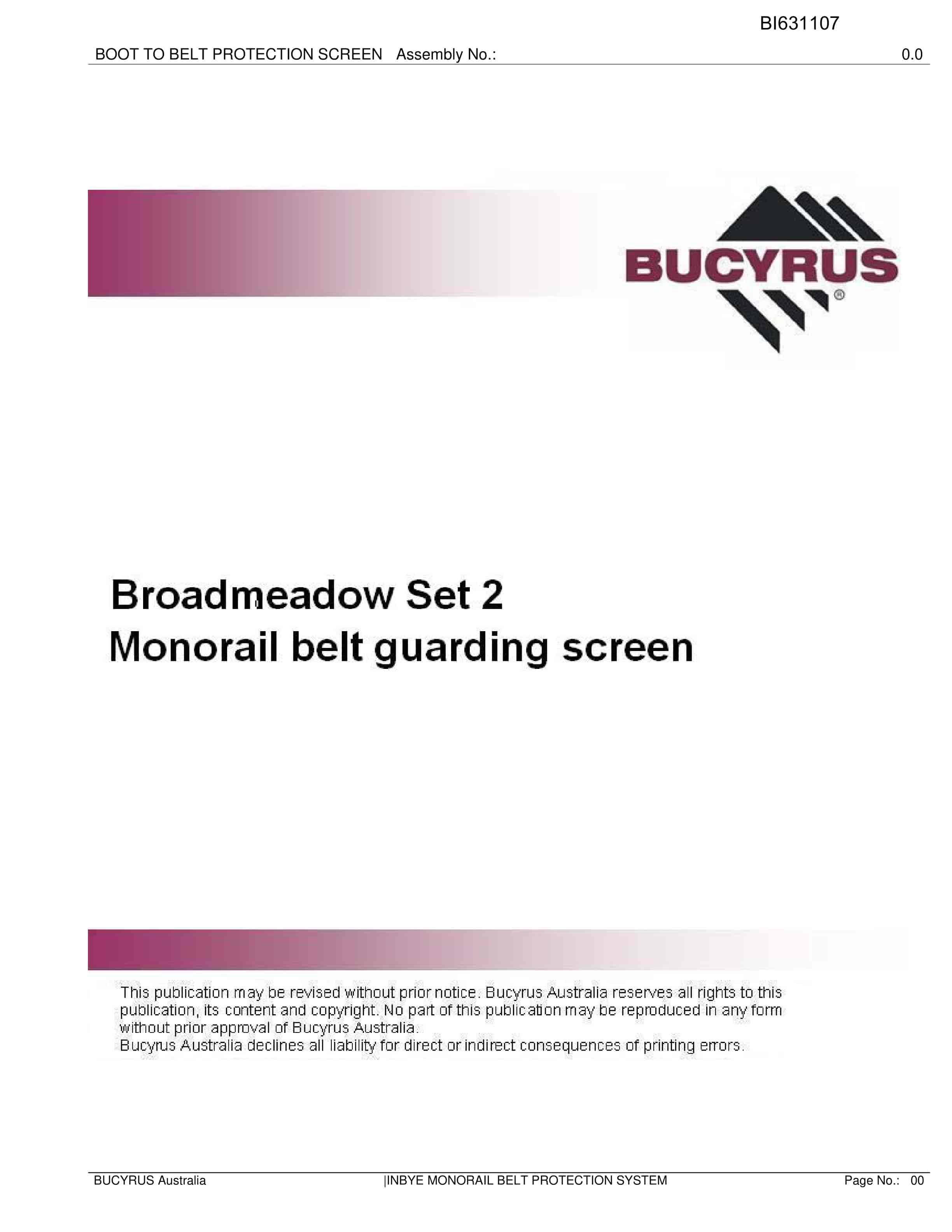 Bucyrus Broadmeadow Set 2 Monorail Belt Guarding Screen Parts Catalog BI631107