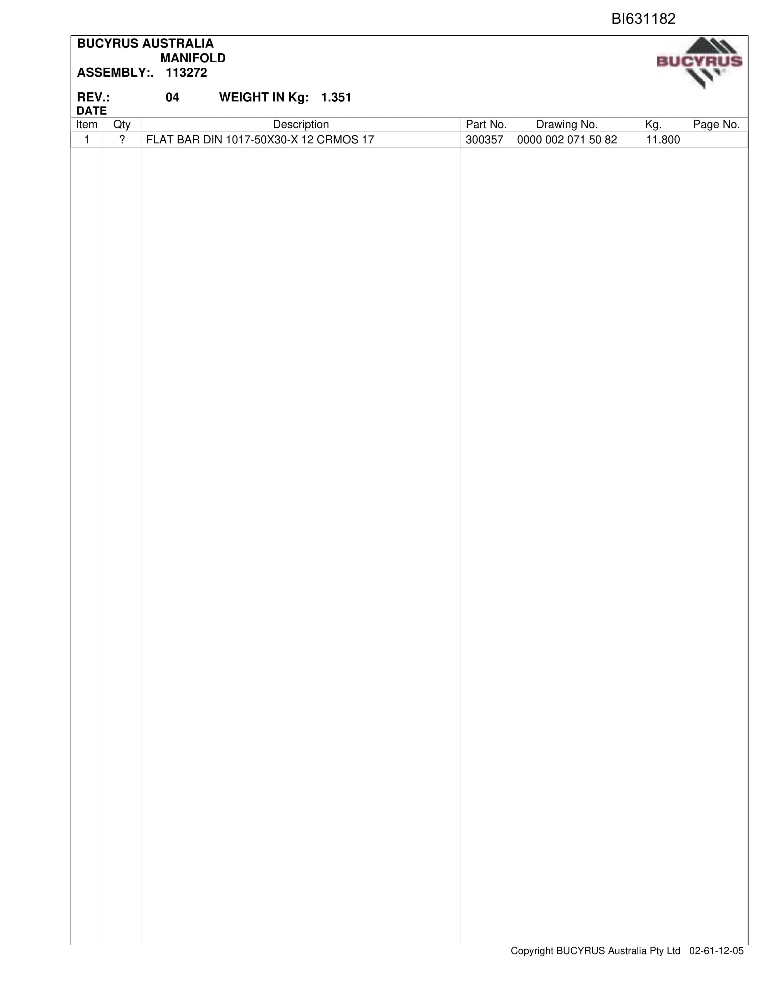 Bucyrus Broadmeadow Shields 2009 Parts Catalog BI631182-3