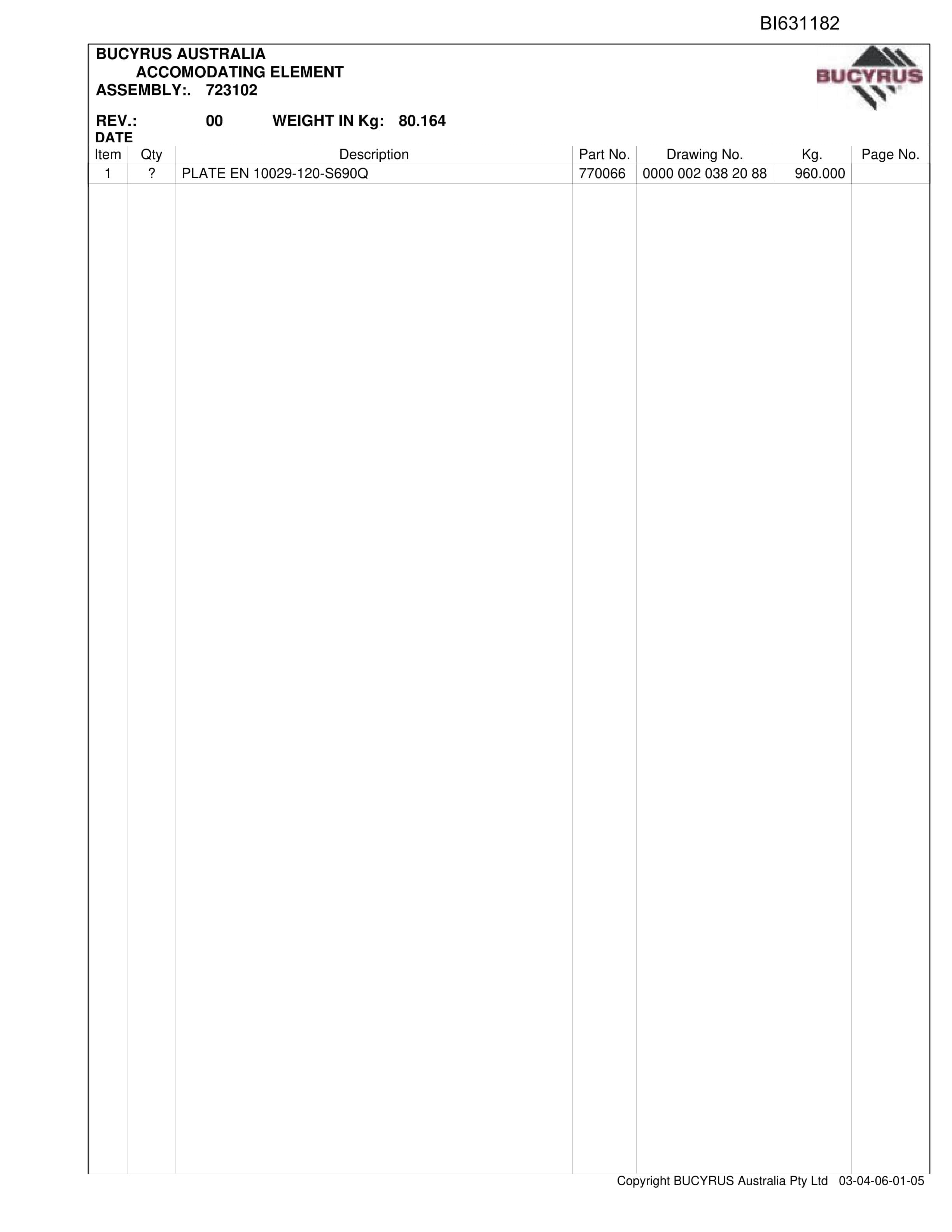 Bucyrus Broadmeadow Shields 2009 Parts Catalog BI631182-5