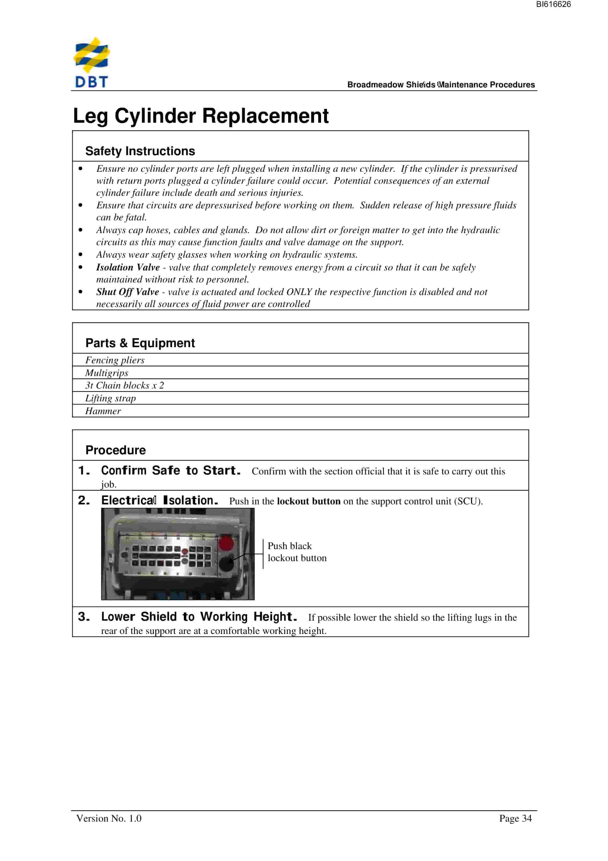 Bucyrus Broadmeadow Shields Maintenance Procedures Technical Manual BI616626-3