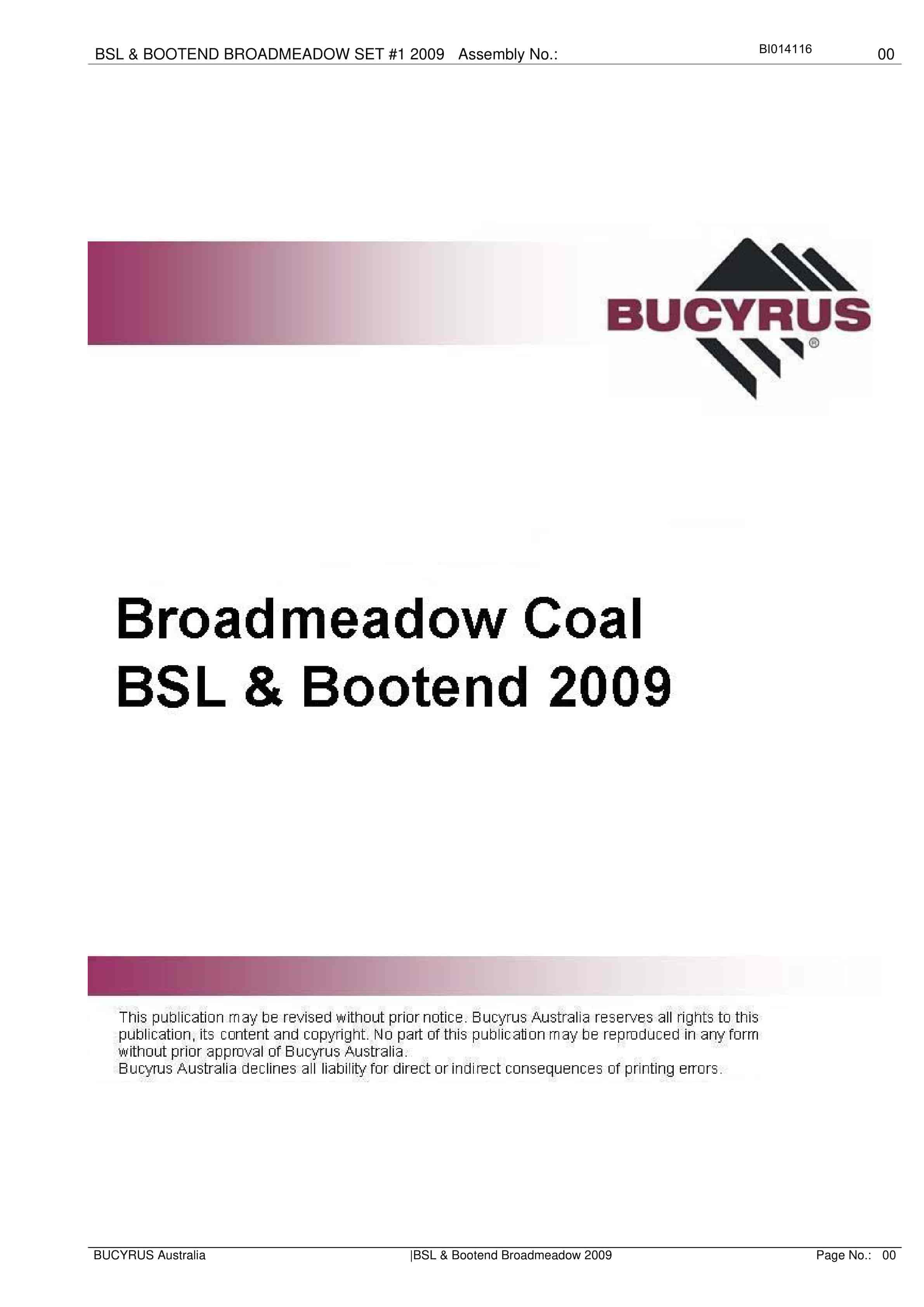 Bucyrus BSL And Bootend Broadmeadow 2009 Parts Catalog BI014116