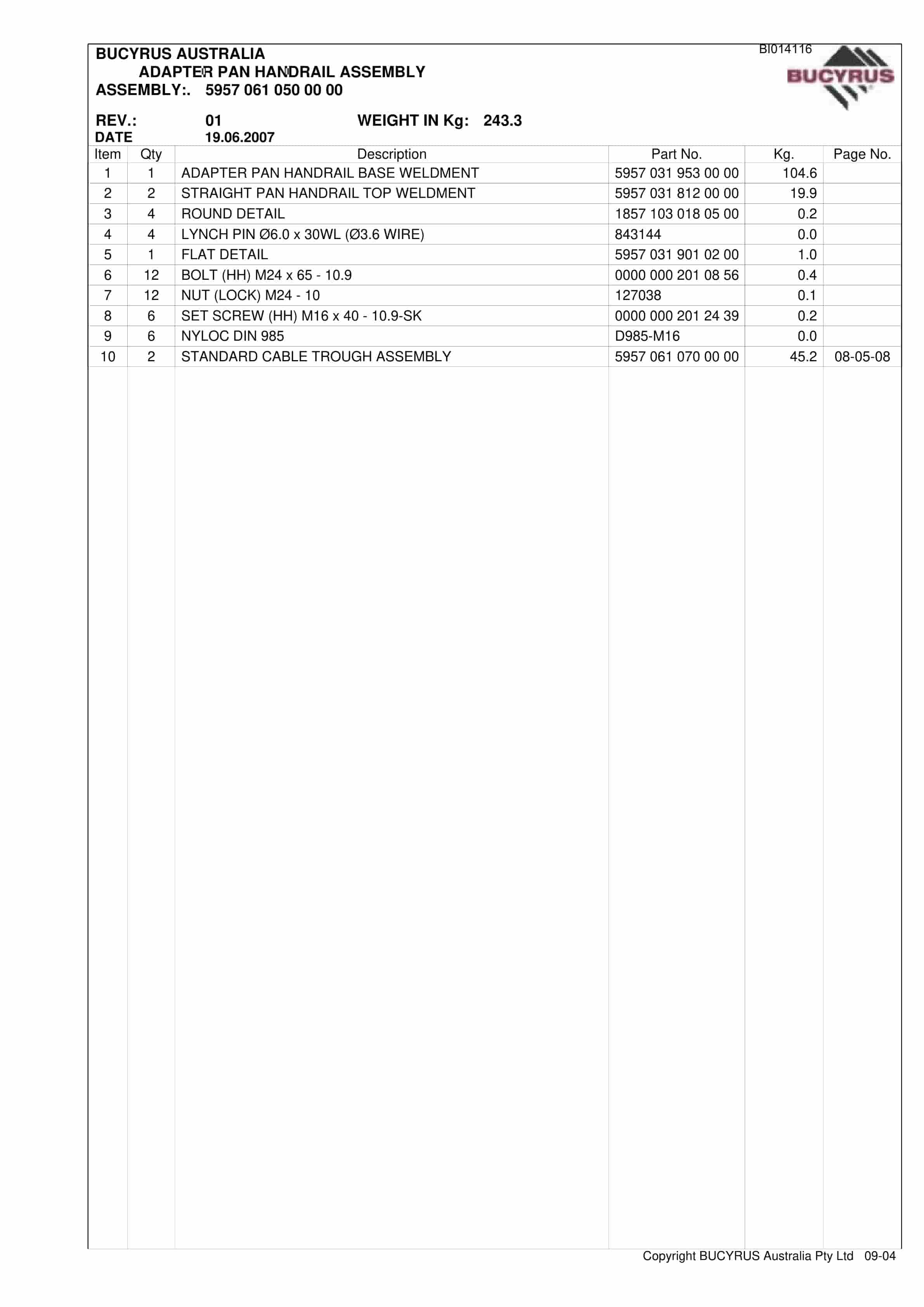 Bucyrus BSL And Bootend Broadmeadow 2009 Parts Catalog BI014116-2
