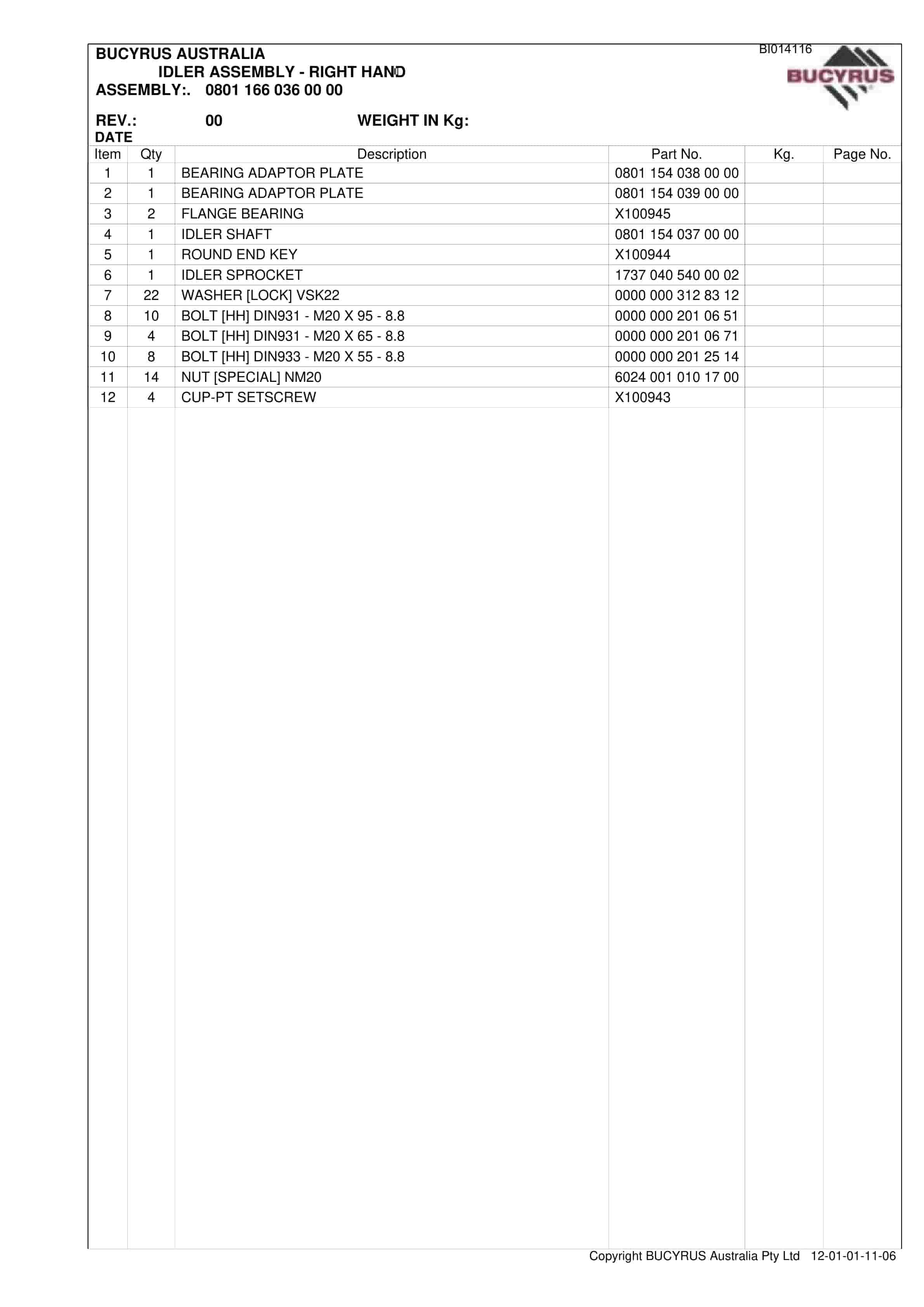 Bucyrus BSL And Bootend Broadmeadow 2009 Parts Catalog BI014116-5