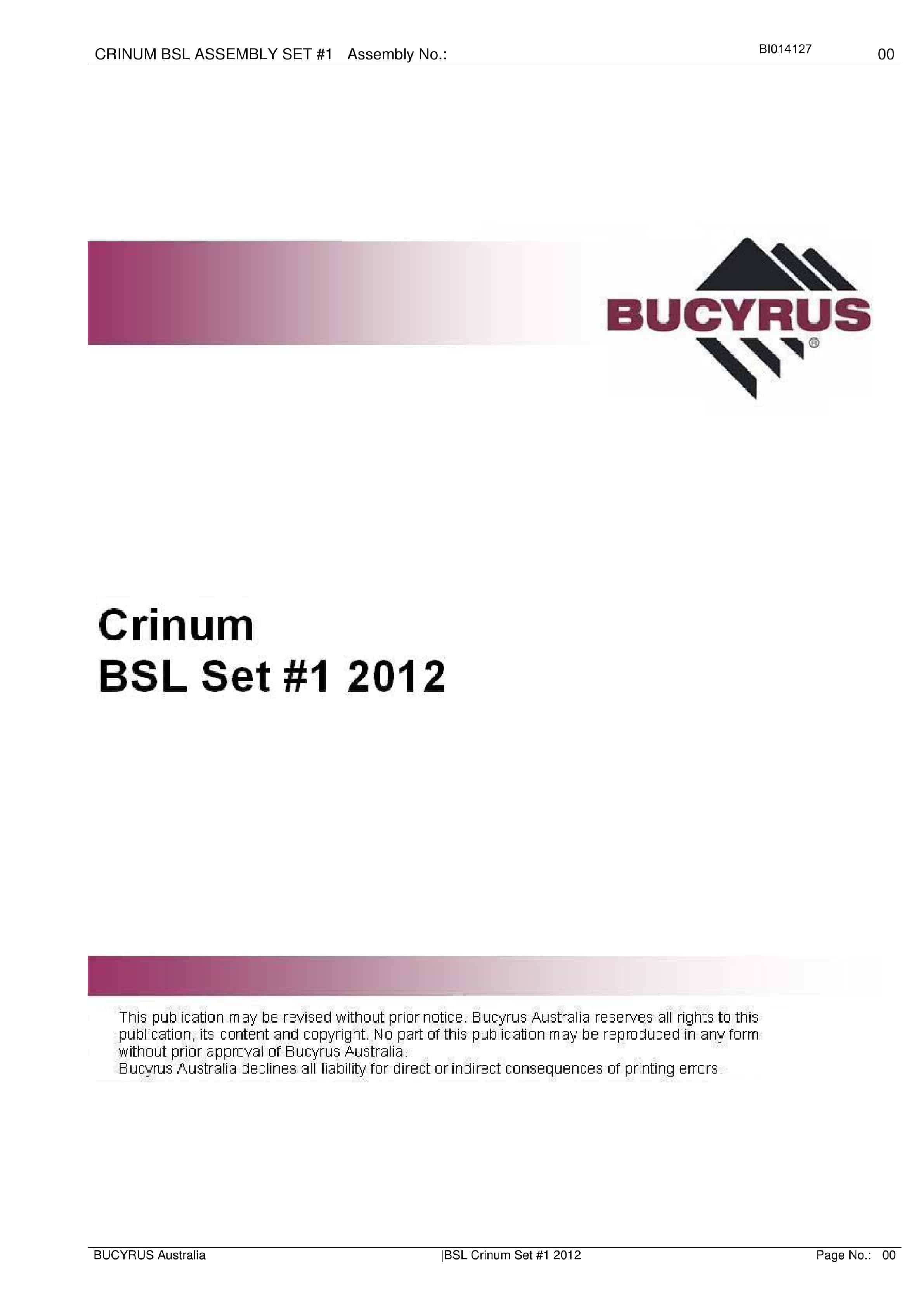 Bucyrus BSL Crinum Set 1 2012 Parts Catalog BI014127