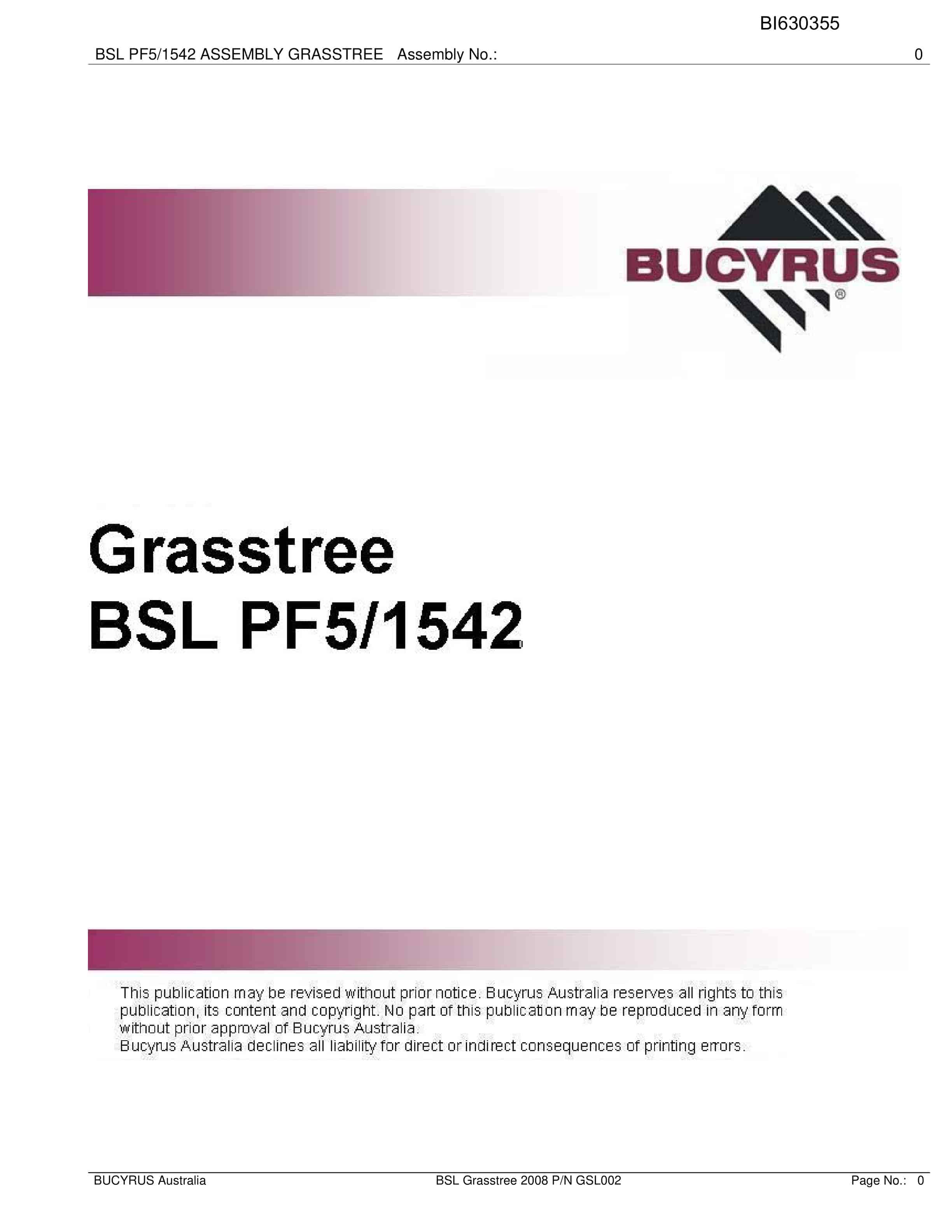 Bucyrus BSL Grasstree 2008 Parts Catalog BI630355