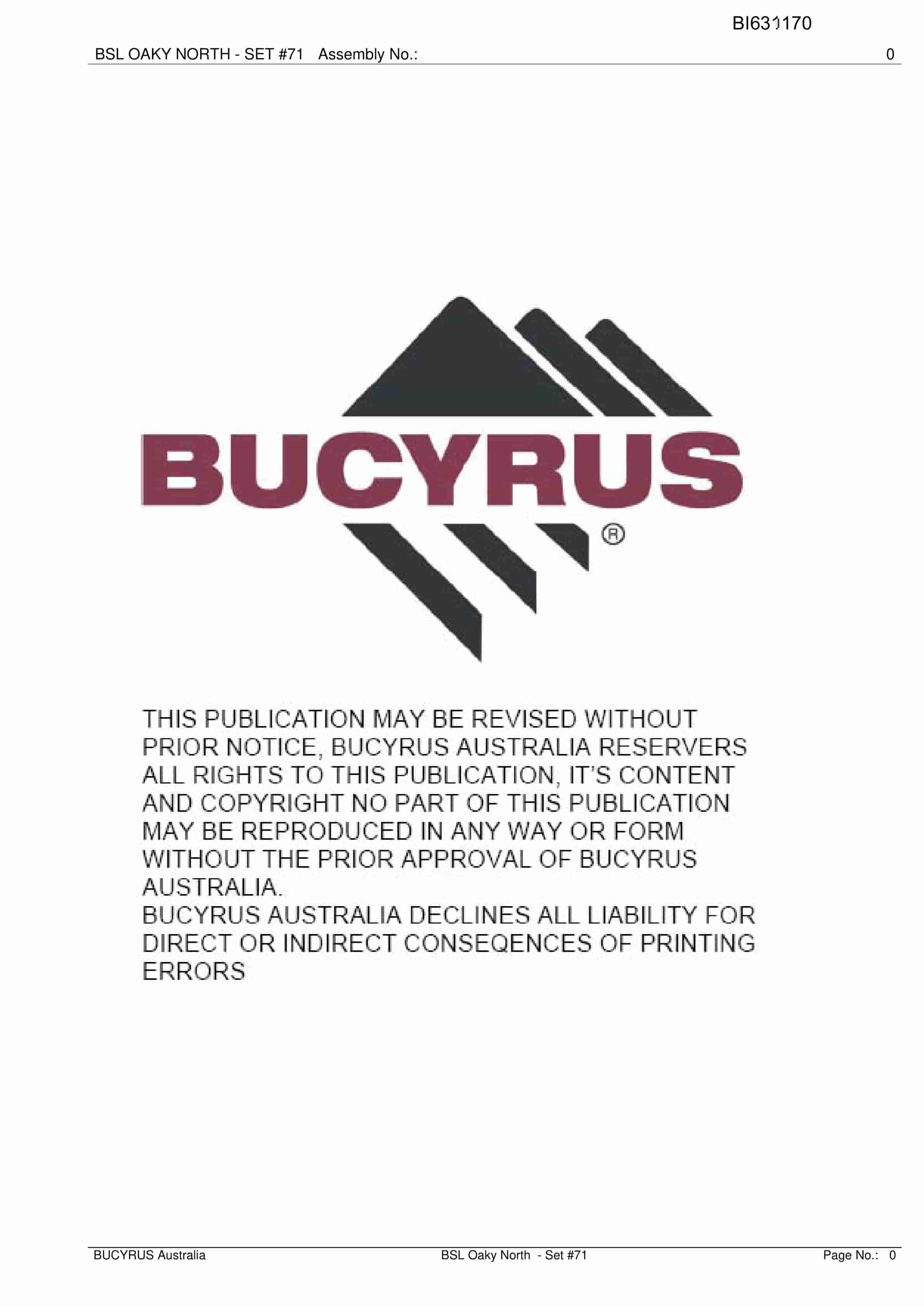 Bucyrus BSL Oaky North - Set 71 Parts Catalog BI631170